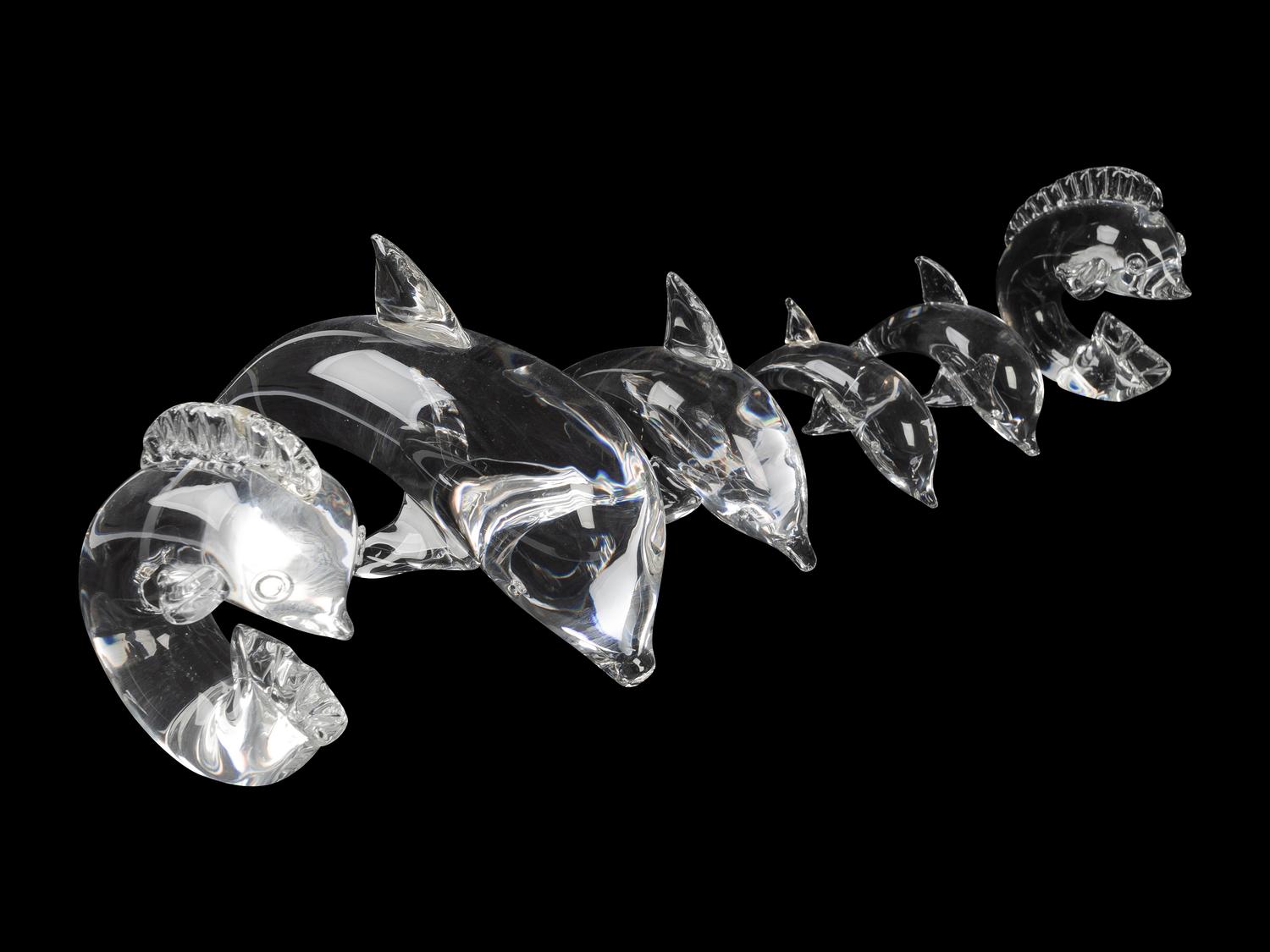 A Group of Six Steuben Glass Aquatic Figures — 20TH CENTURY