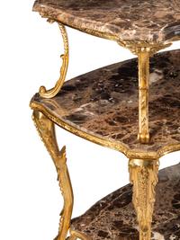 A Pair of Continental Gilt Bronze and Marble Three-Tier Serving Tables