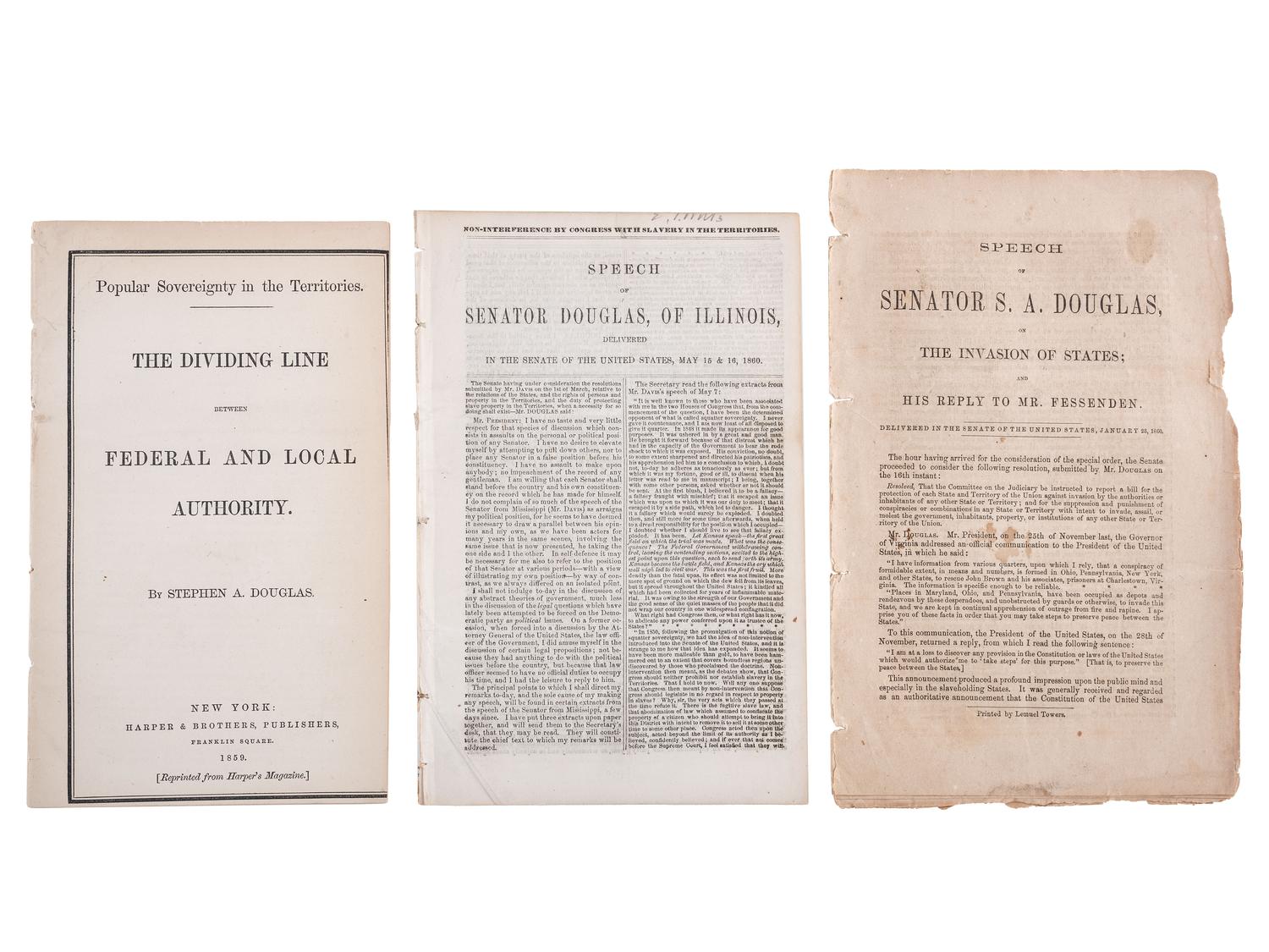 [SLAVERY & ABOLITION]. A group of Stephen Douglas pamphlets related to enslavement, comprising: