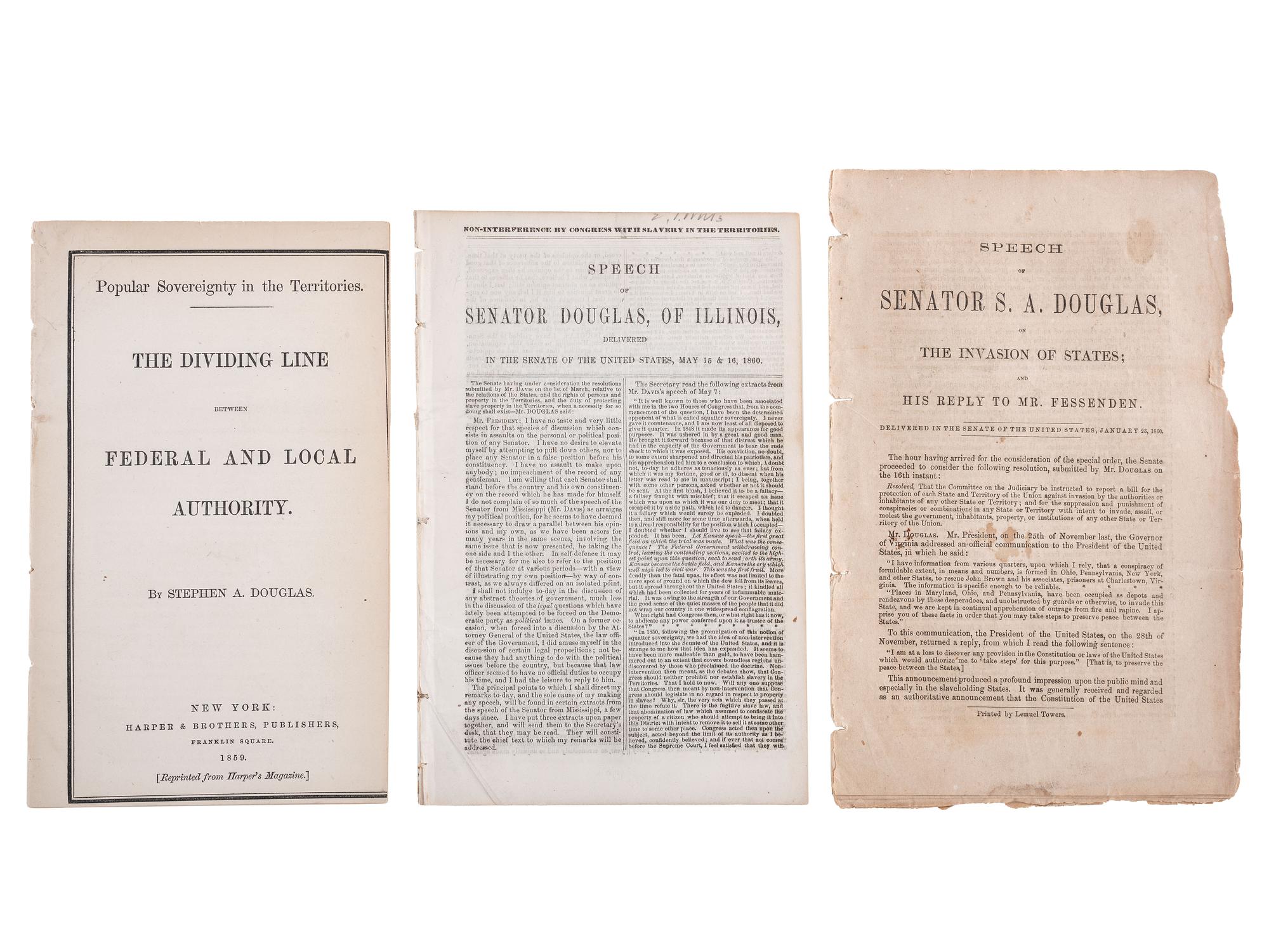[SLAVERY & ABOLITION]. A group of Stephen Douglas pamphlets related to enslavement, comprising: