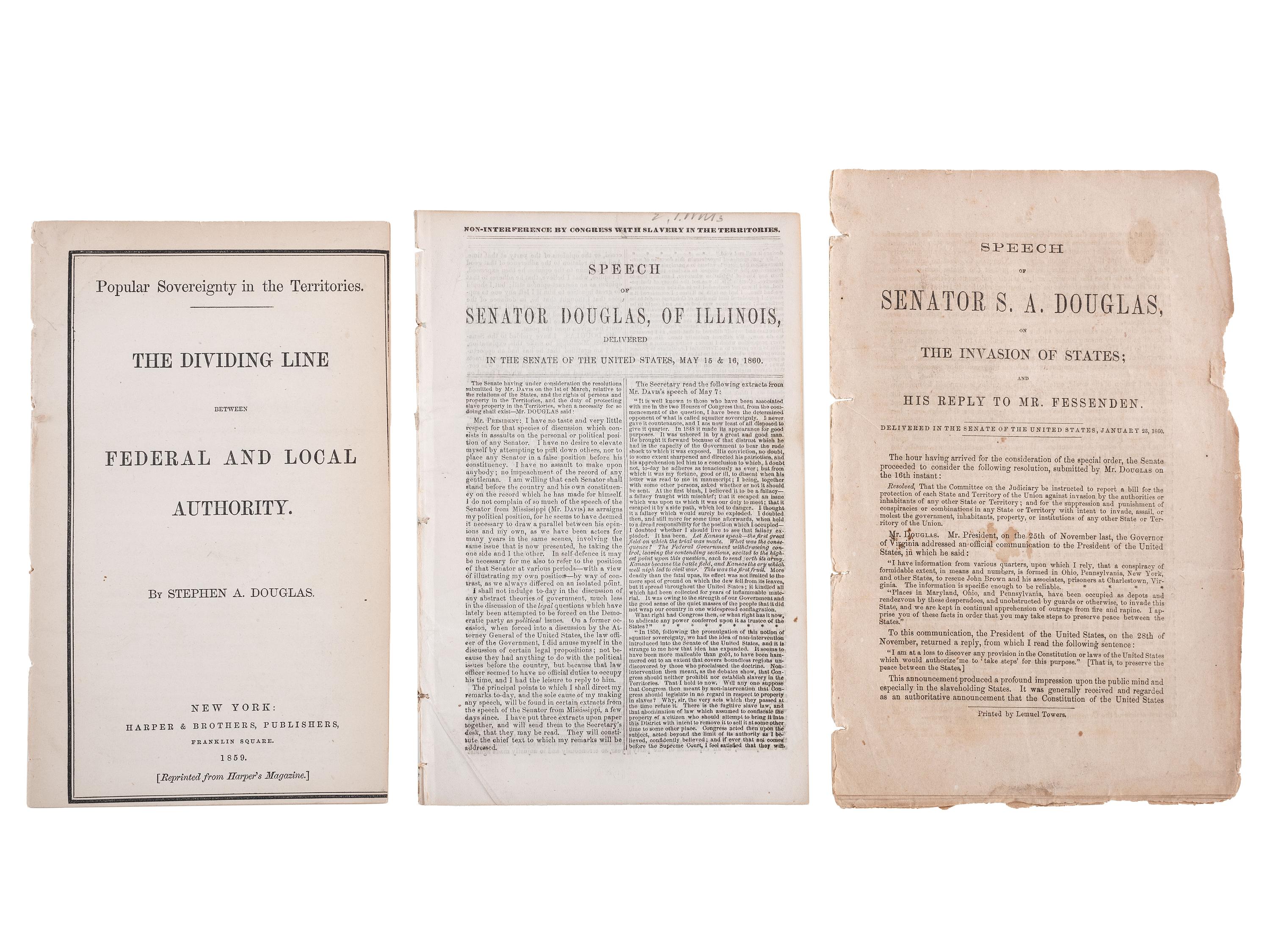 [SLAVERY & ABOLITION]. A group of Stephen Douglas pamphlets related to enslavement, comprising: