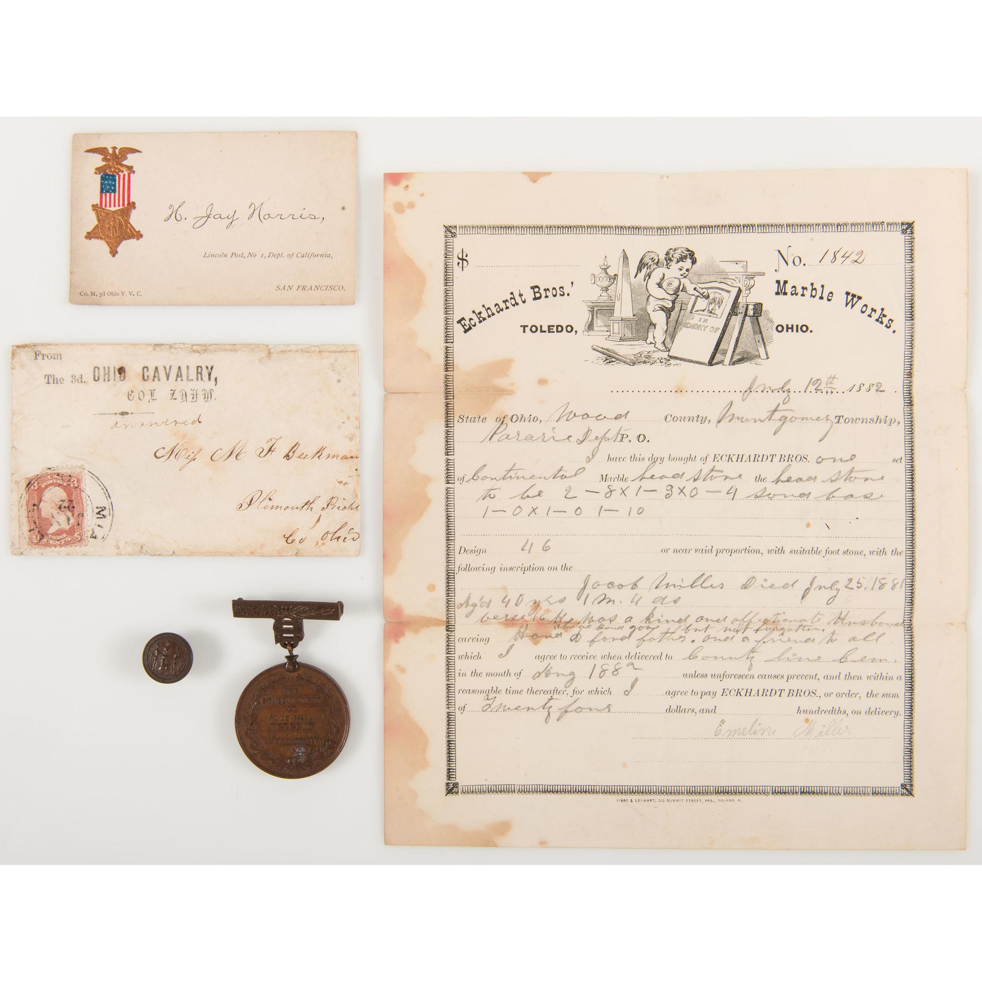 Ohio 3rd Volunteer Cavalry, Large Collection of Tintypes, CDVs, Ribbons, Medals, and More