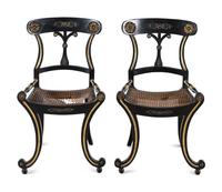 A Pair of Regency Dark Green-Painted and Parcel Gilt Side Chairs
