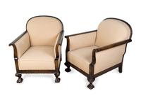 A Pair of Georgian Style Upholstered Mahogany Armchairs — 20TH CENTURY