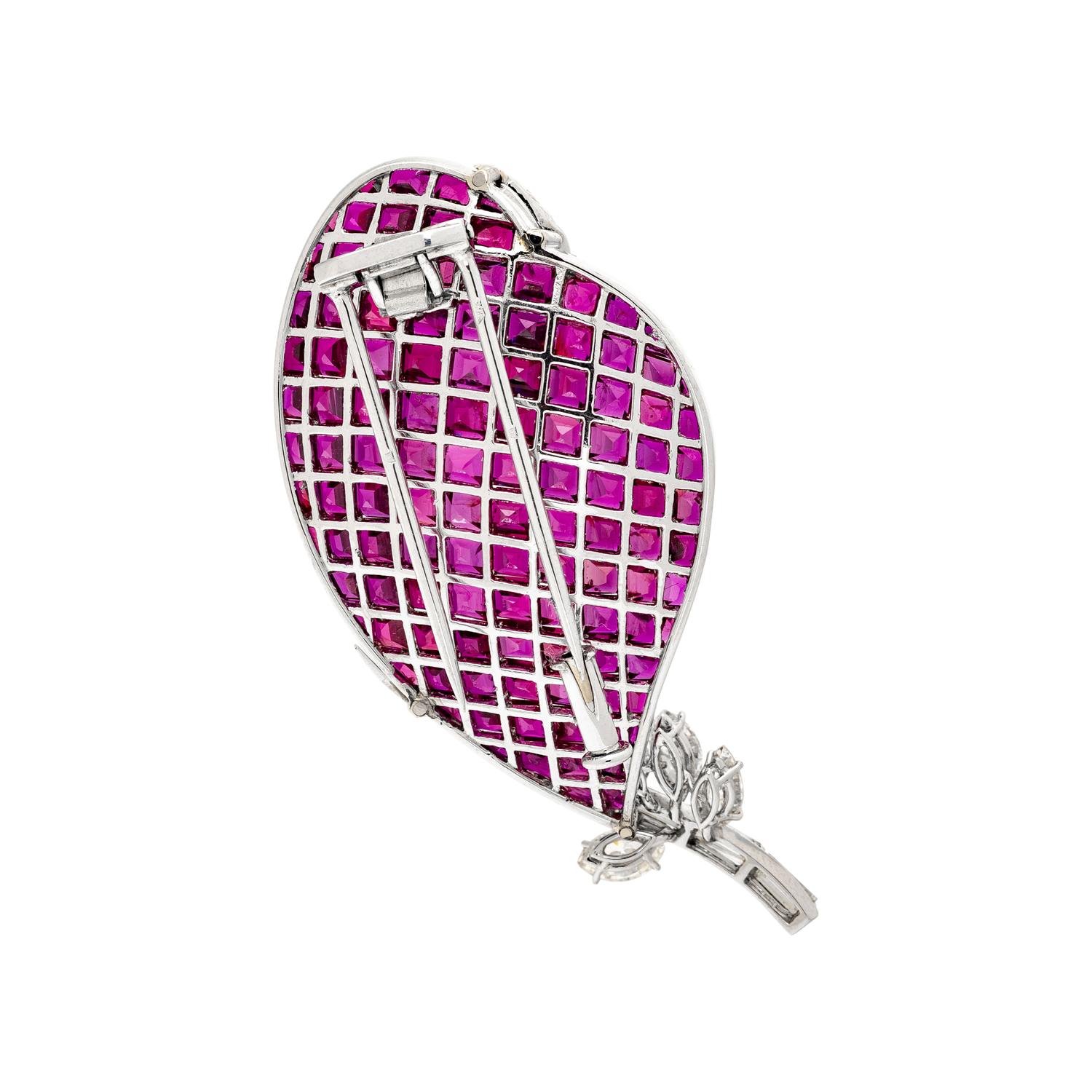 FRED, PARIS, RUBY AND DIAMOND LEAF BROOCH