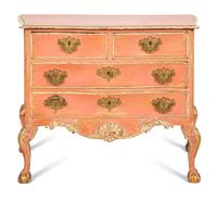 A Portuguese Painted and Parcel Gilt Commode