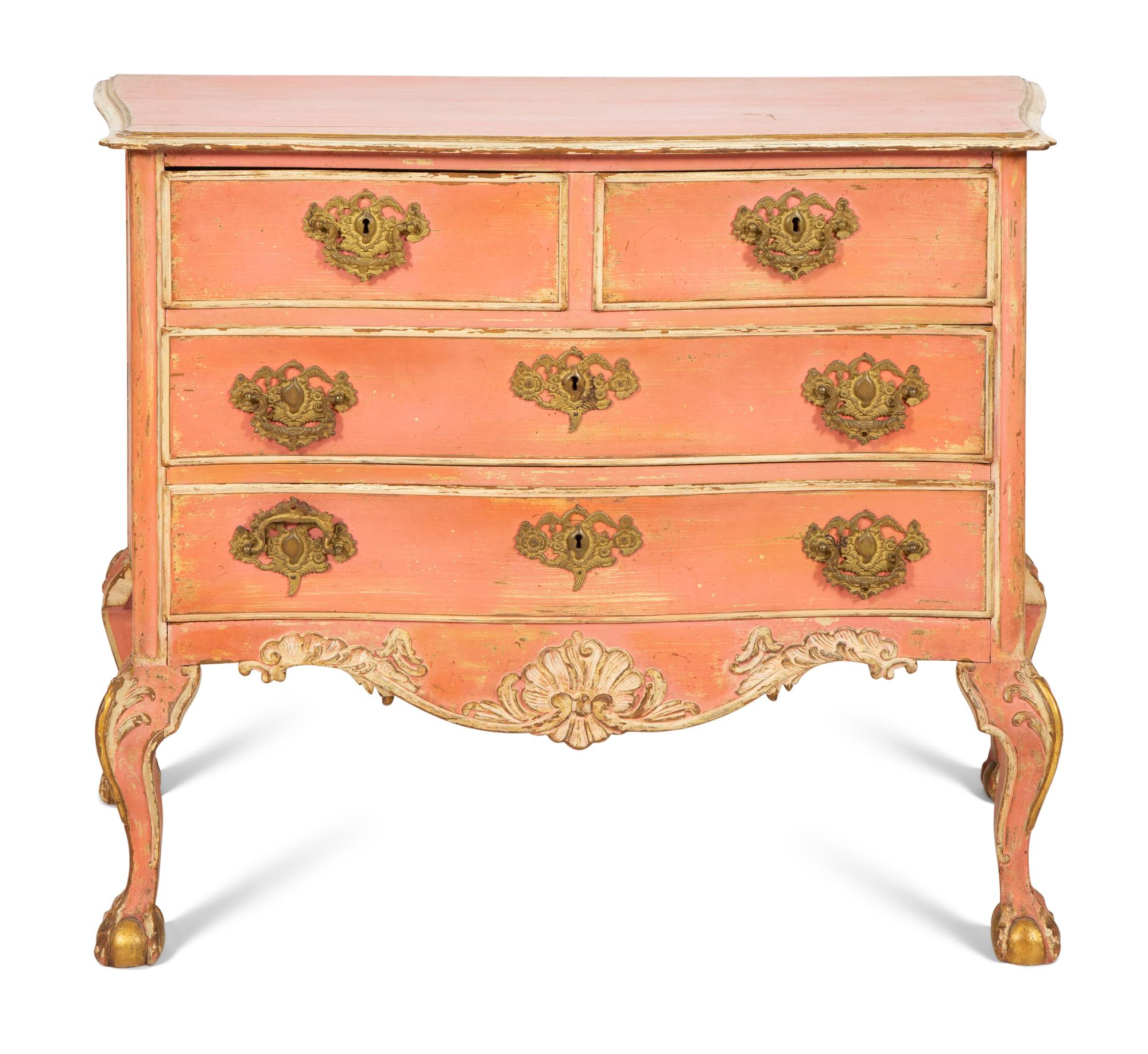 A Portuguese Painted and Parcel Gilt Commode