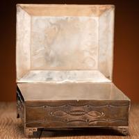 Navajo Stamped Silver Box, with Zuni Mosaic Inlay Knifewing