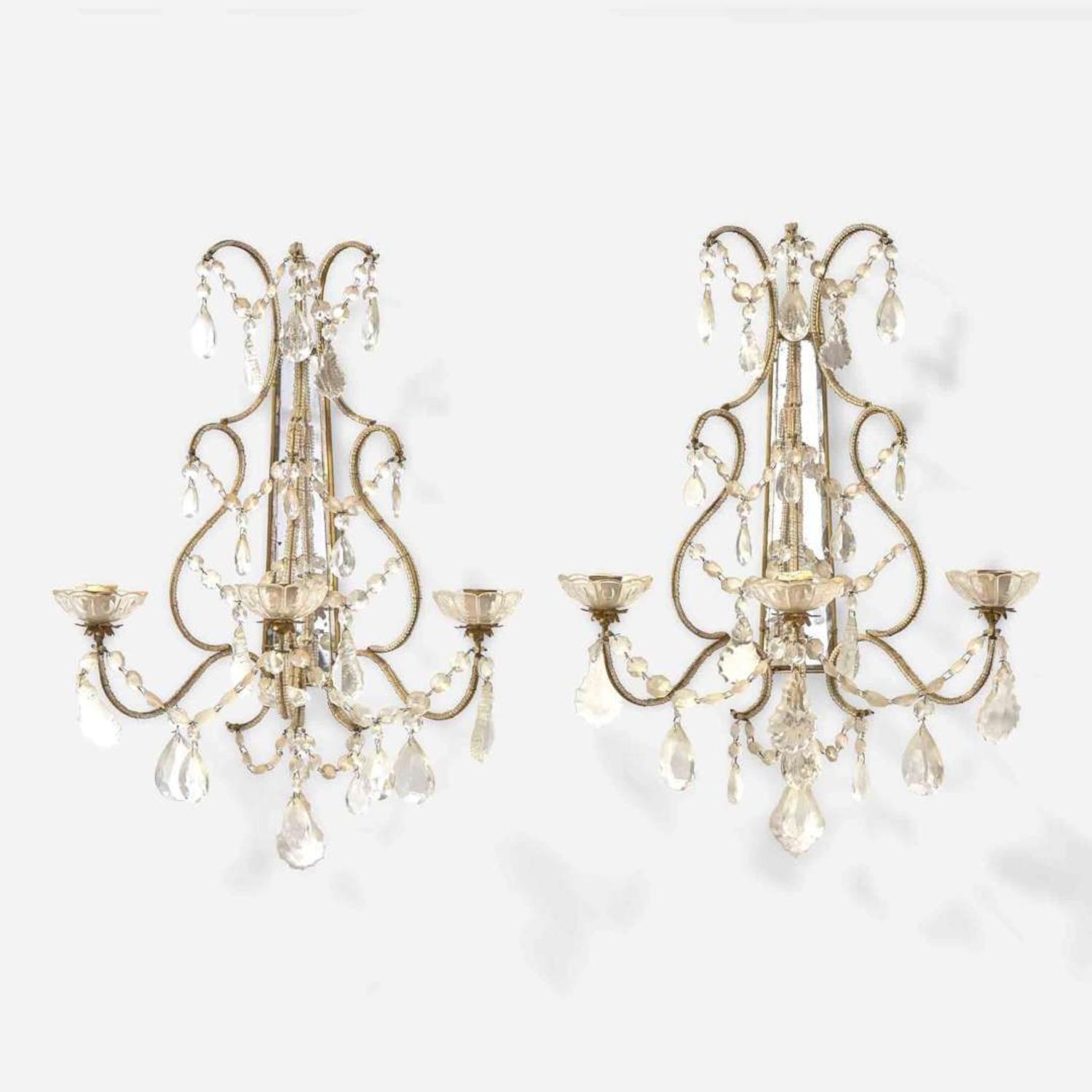 A pair of George III style glass and mirrored metalwork sconces 20th century