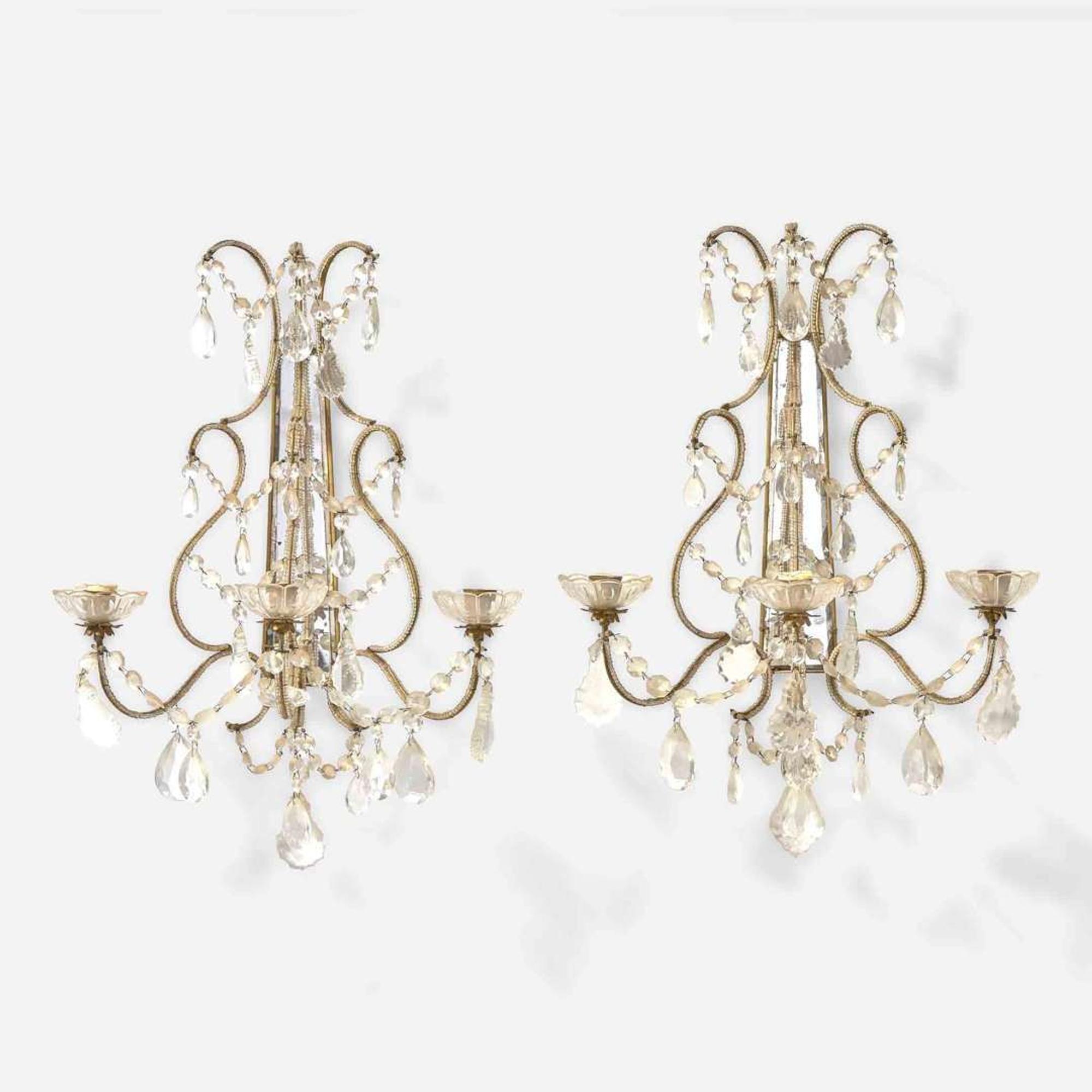 A pair of George III style glass and mirrored metalwork sconces 20th century