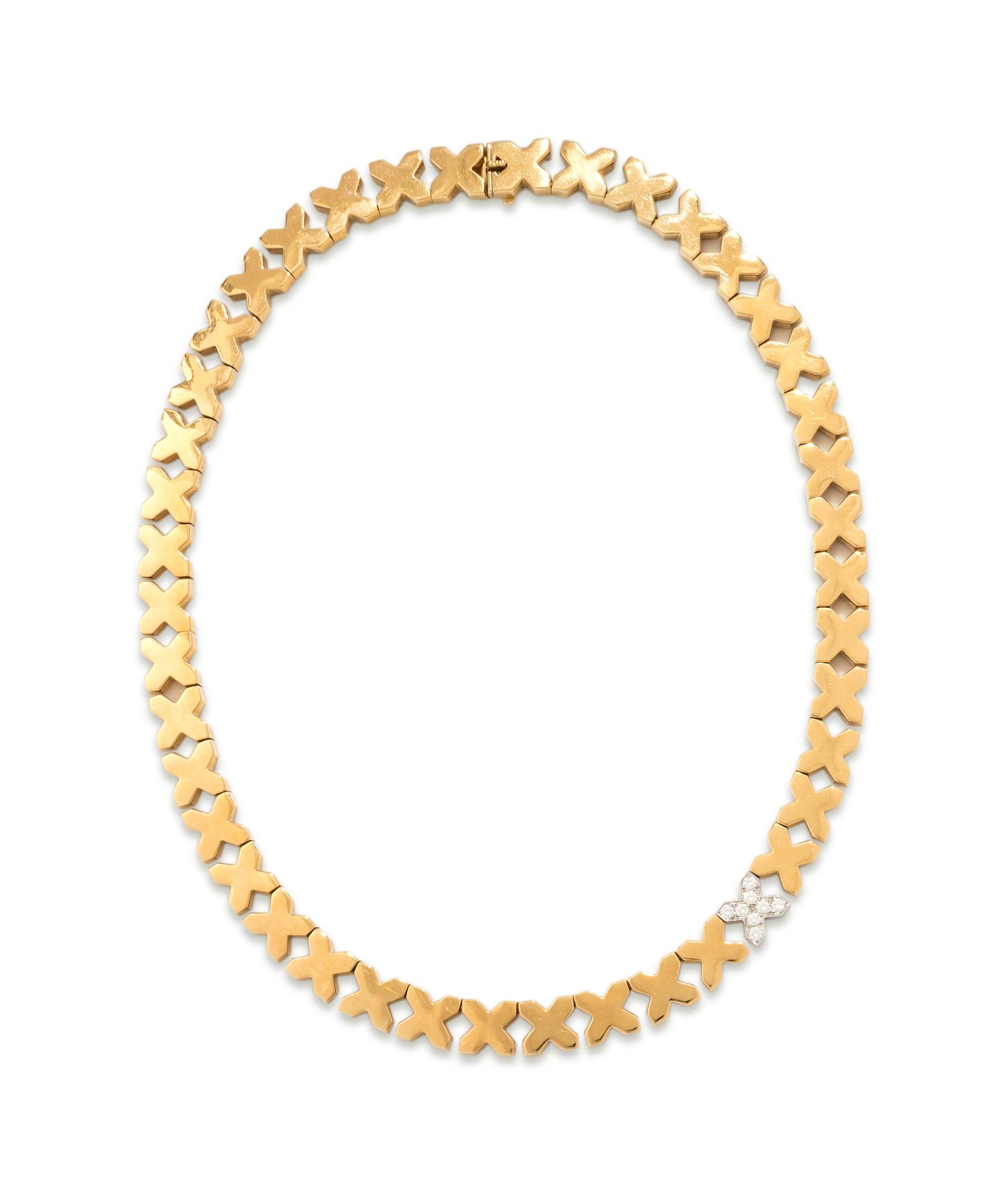 TIFFANY & CO., YELLOW GOLD AND DIAMOND 'X' NECKLACE