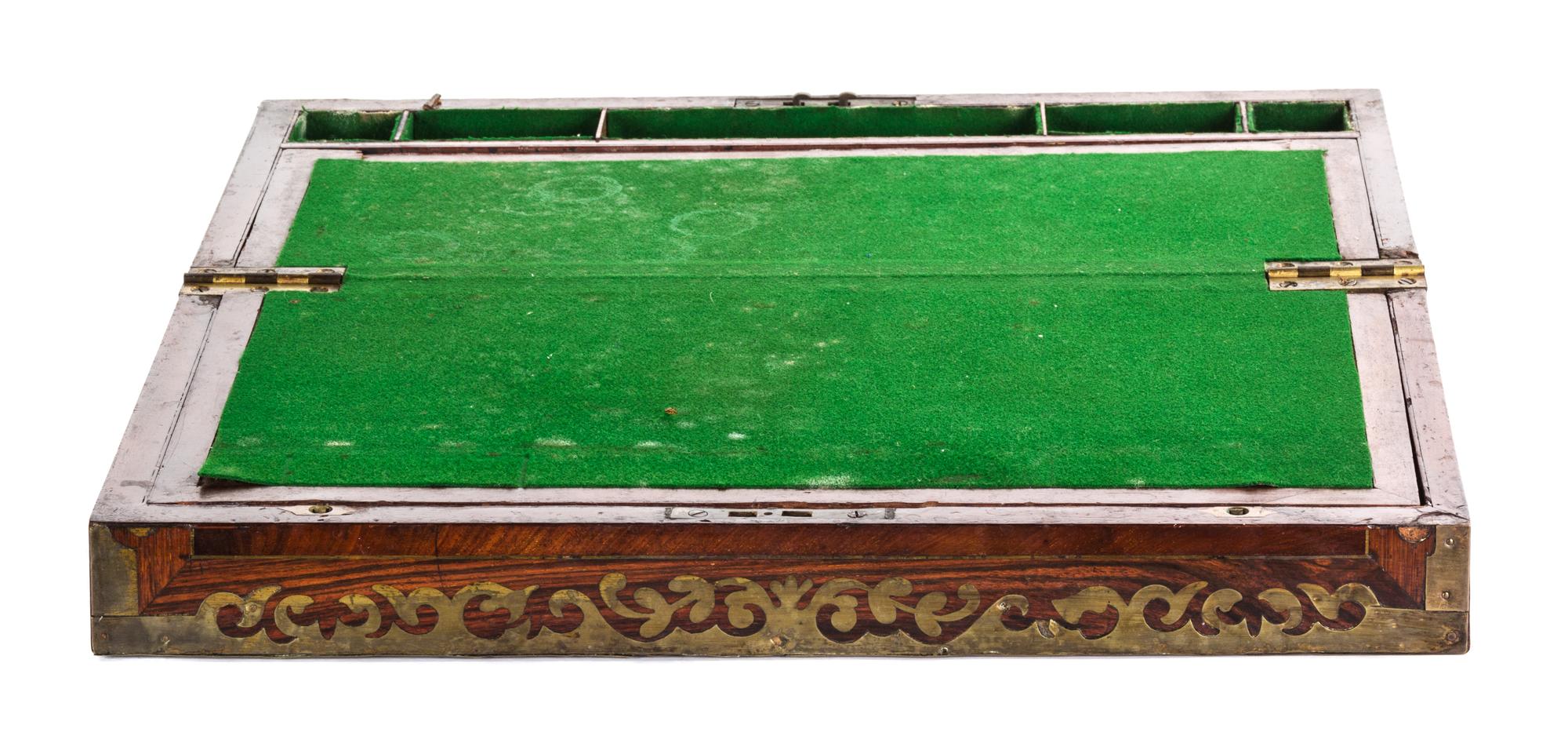 A Victorian Brass-Inlaid Mahogany Lap Desk Width 20 inches. — 19TH CENTURY
