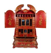 A George II Style Parcel-Gilt and Red Lacquer Chinoserie Secretary — 20TH CENTURY