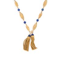 YELLOW GOLD AND LAPIS LAZULI TASSLE LONG CHAIN