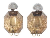 A Pair of Dutch Pressed Brass Two-Light Heart-and-Crown Wall Sconces