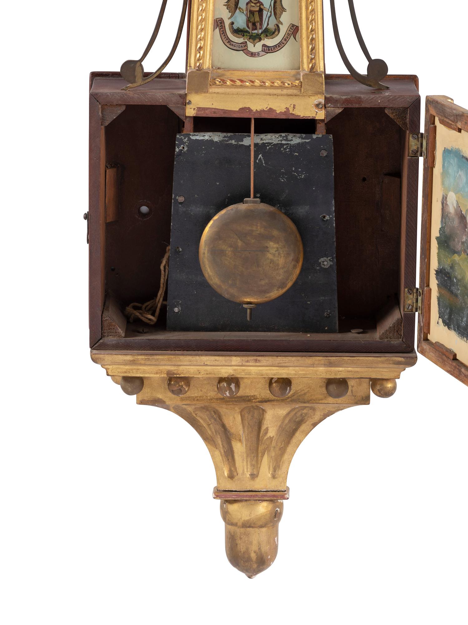 A Scarce Federal 'Battle of Lexington' Parcel Gilt Mahogany Banjo Clock