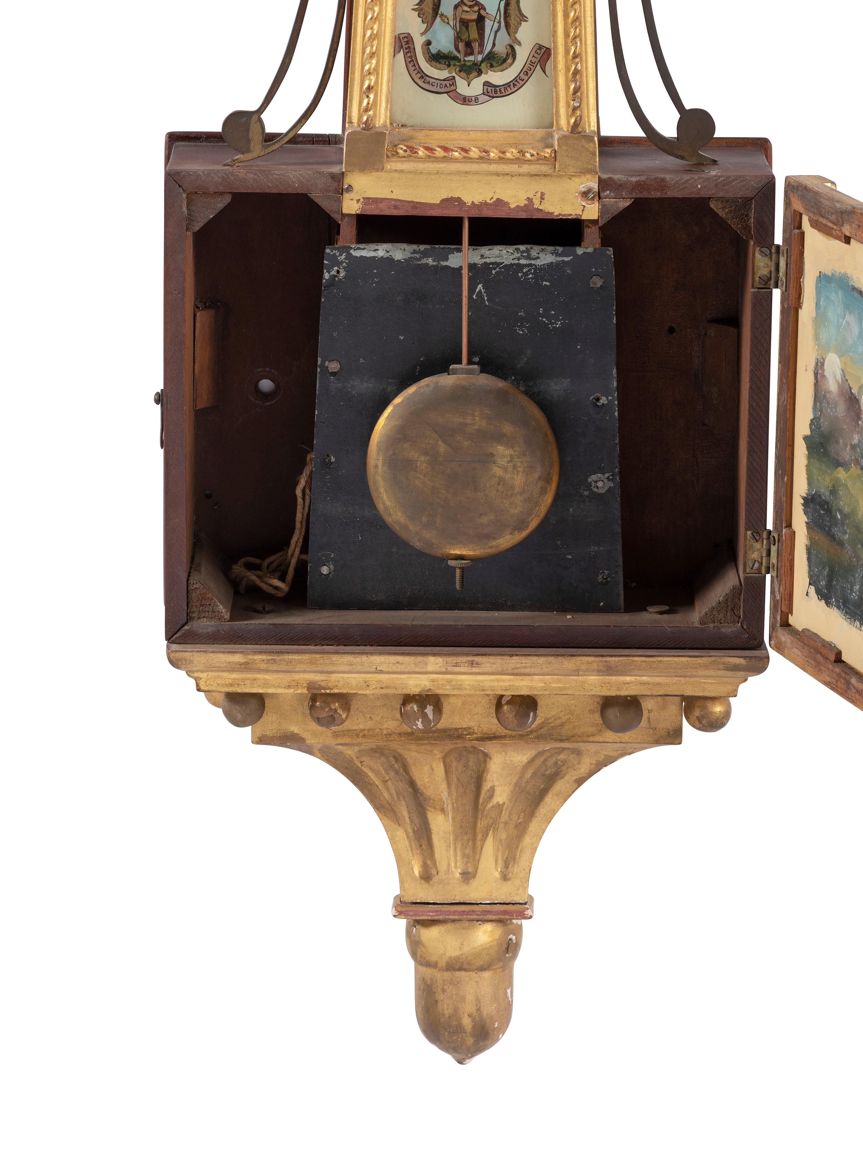 A Scarce Federal 'Battle of Lexington' Parcel Gilt Mahogany Banjo Clock