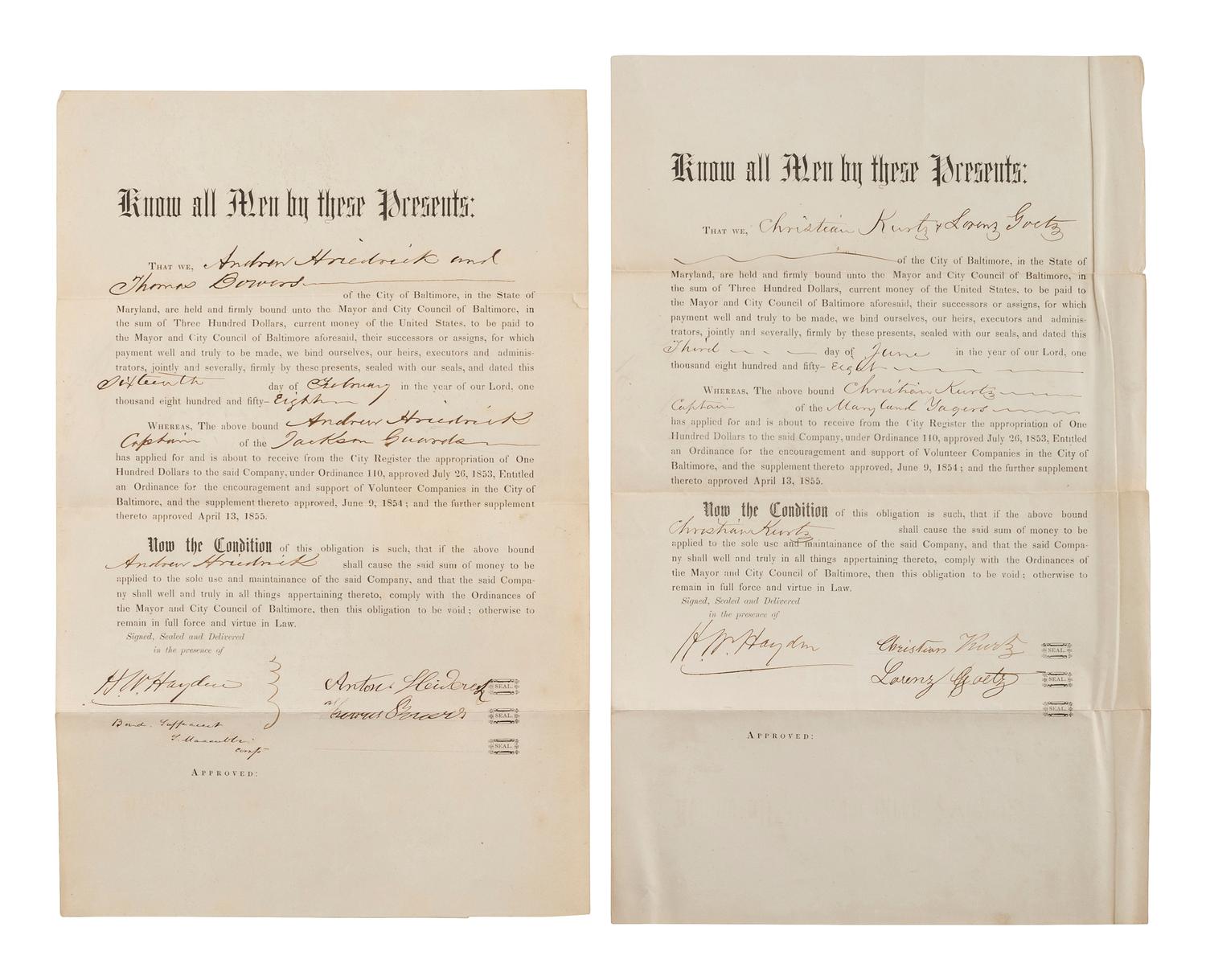 [CIVIL WAR-MARYLAND]. Applications for support & pre-war bonds of appropriations for miltias.