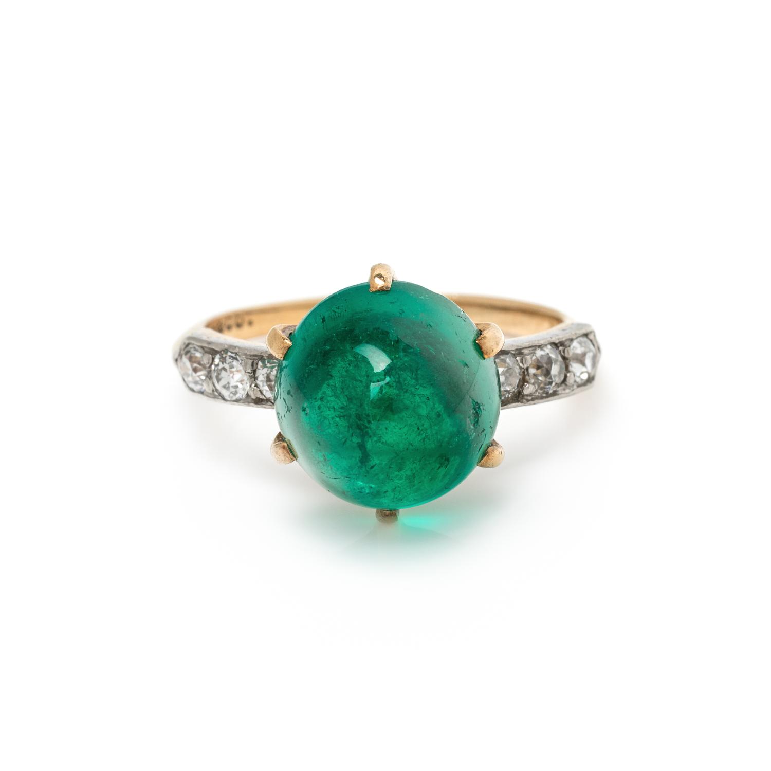 TIFFANY & CO., ANTIQUE, COLOMBIAN EMERALD AND DIAMOND RING