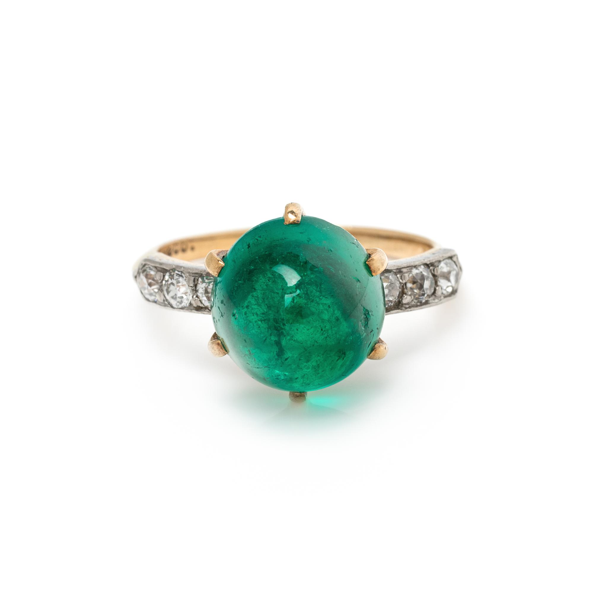 TIFFANY & CO., ANTIQUE, COLOMBIAN EMERALD AND DIAMOND RING
