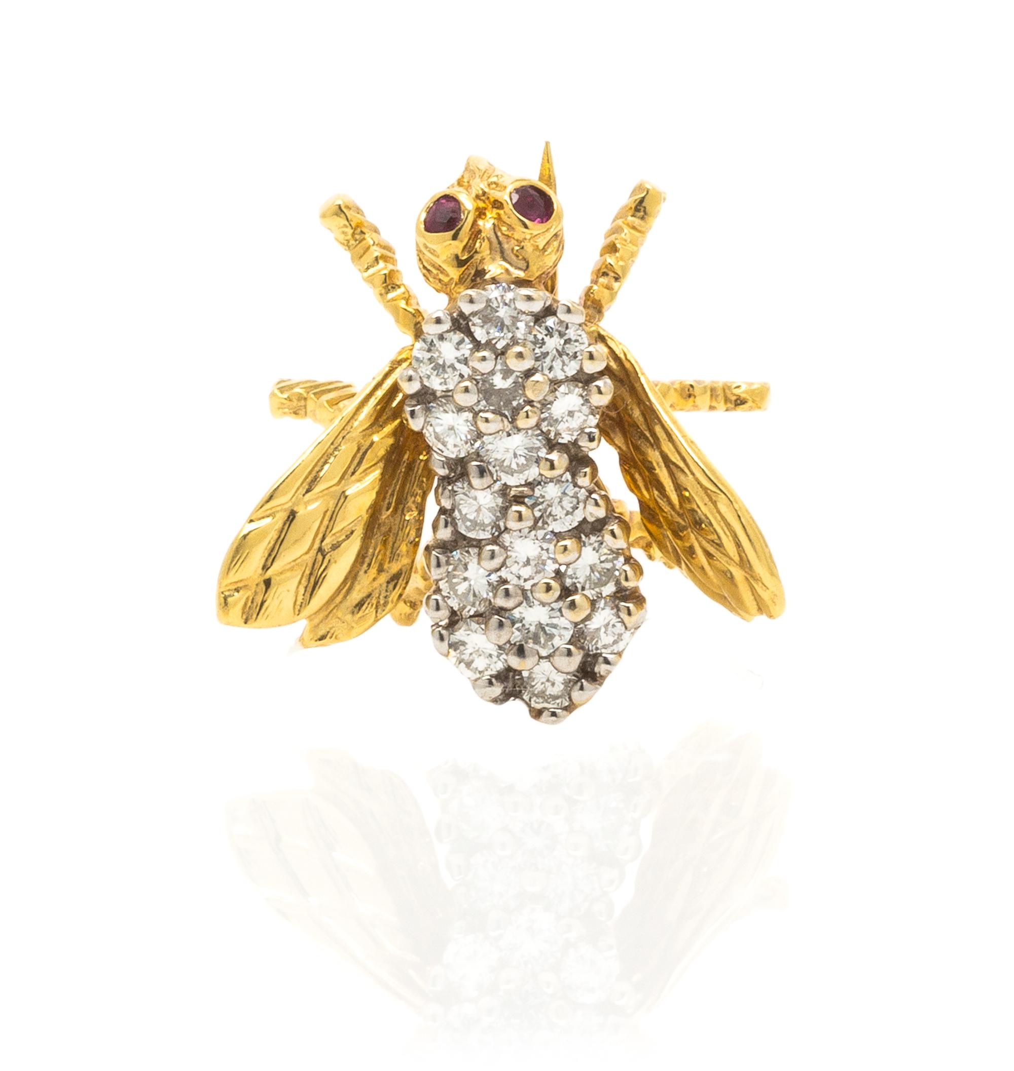 An 18 Karat Yellow Gold, White Gold, Diamond and Ruby Bee Brooch, Herbert Rosenthal, 2.70 dwts.