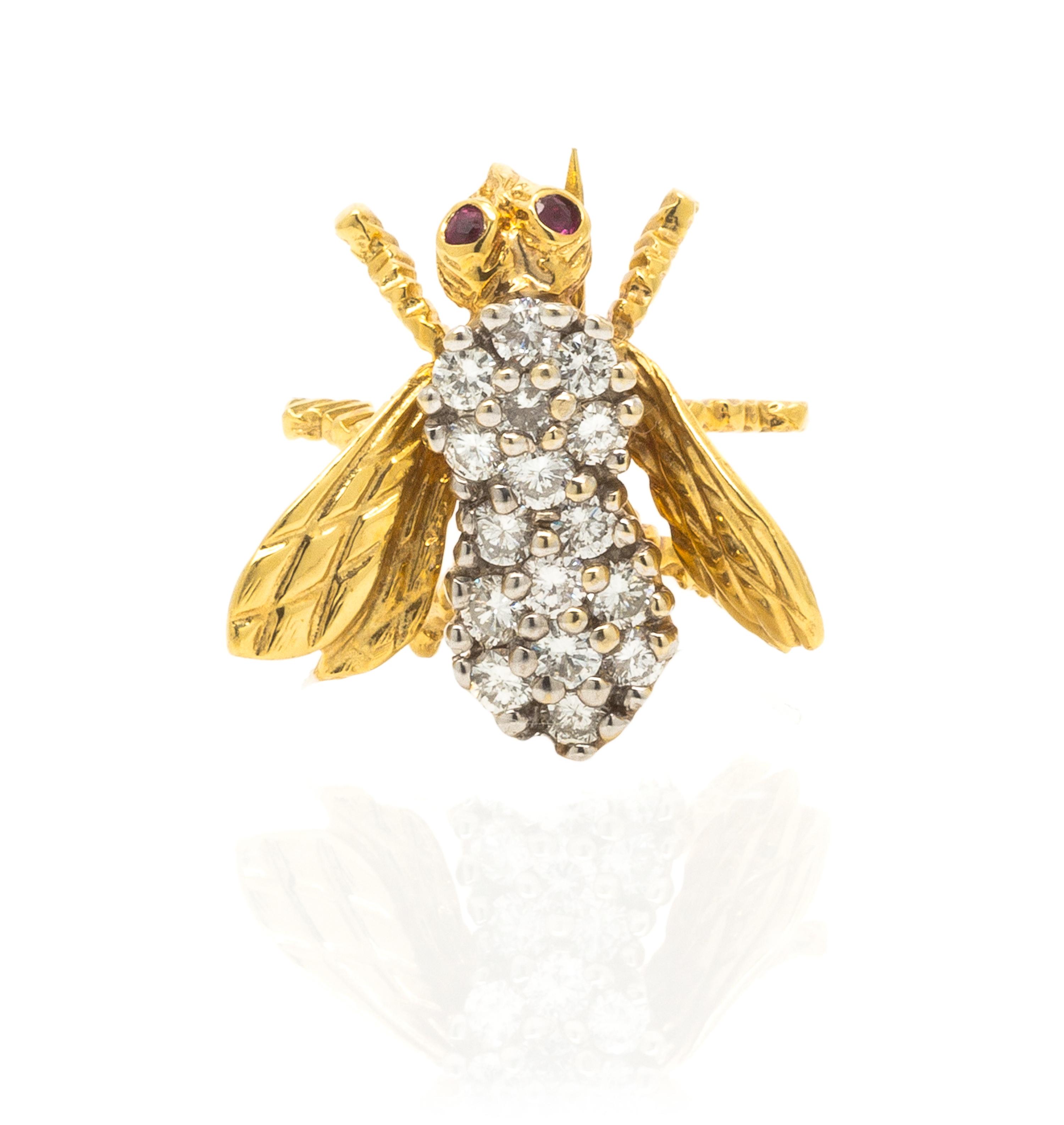 An 18 Karat Yellow Gold, White Gold, Diamond and Ruby Bee Brooch, Herbert Rosenthal, 2.70 dwts.