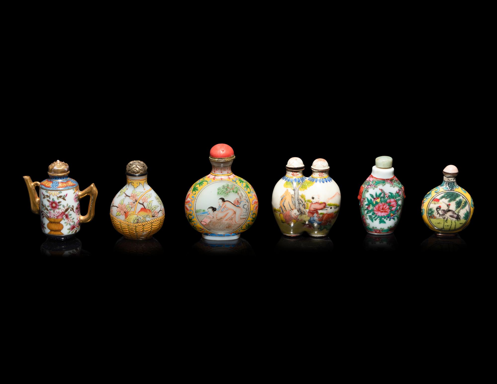 Six Chinese Polychrome Enameled Snuff Bottles