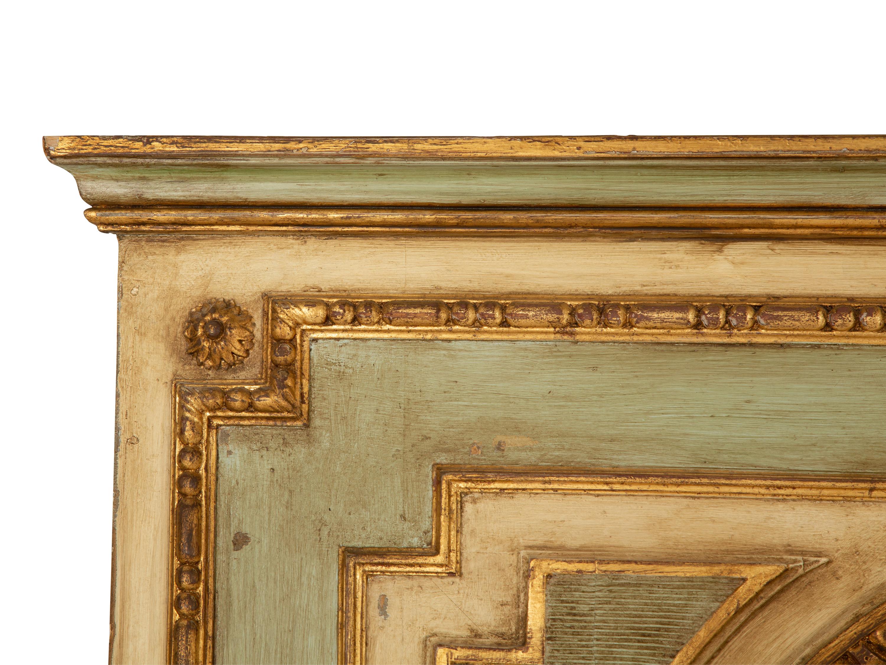 A French Painted and Parcel Gilt Trumeau Mirror