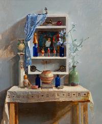 Untitled 'Still Life with Lace Runner and Shelf'