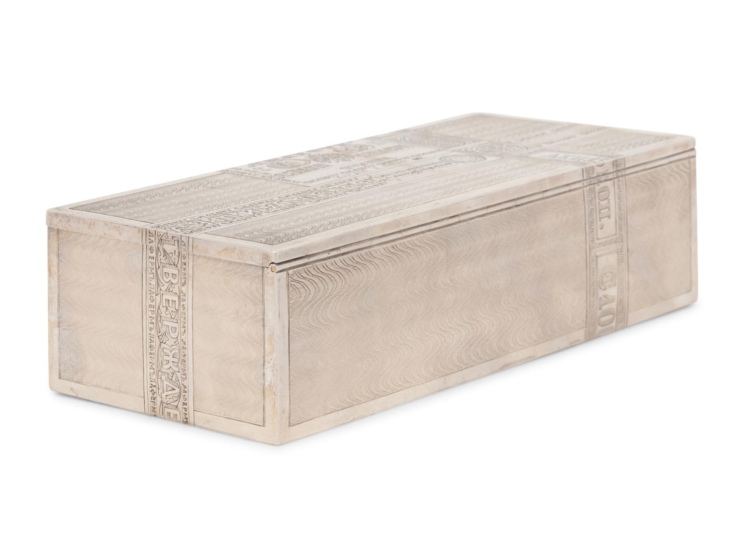 A Russian Silver Trompe l'Oeil Table-Top Cigarette Box