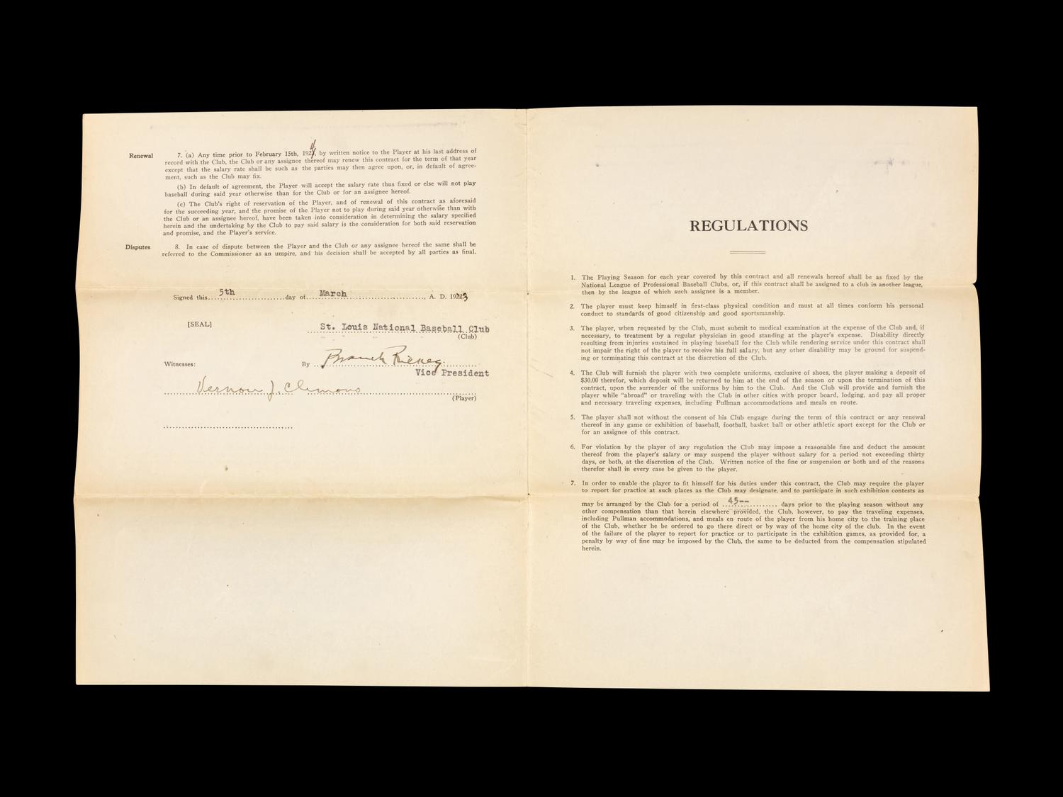 A Group of 15 1920s-30s St. Louis Cardinals Contract Agreements All Signed by Branch Rickey