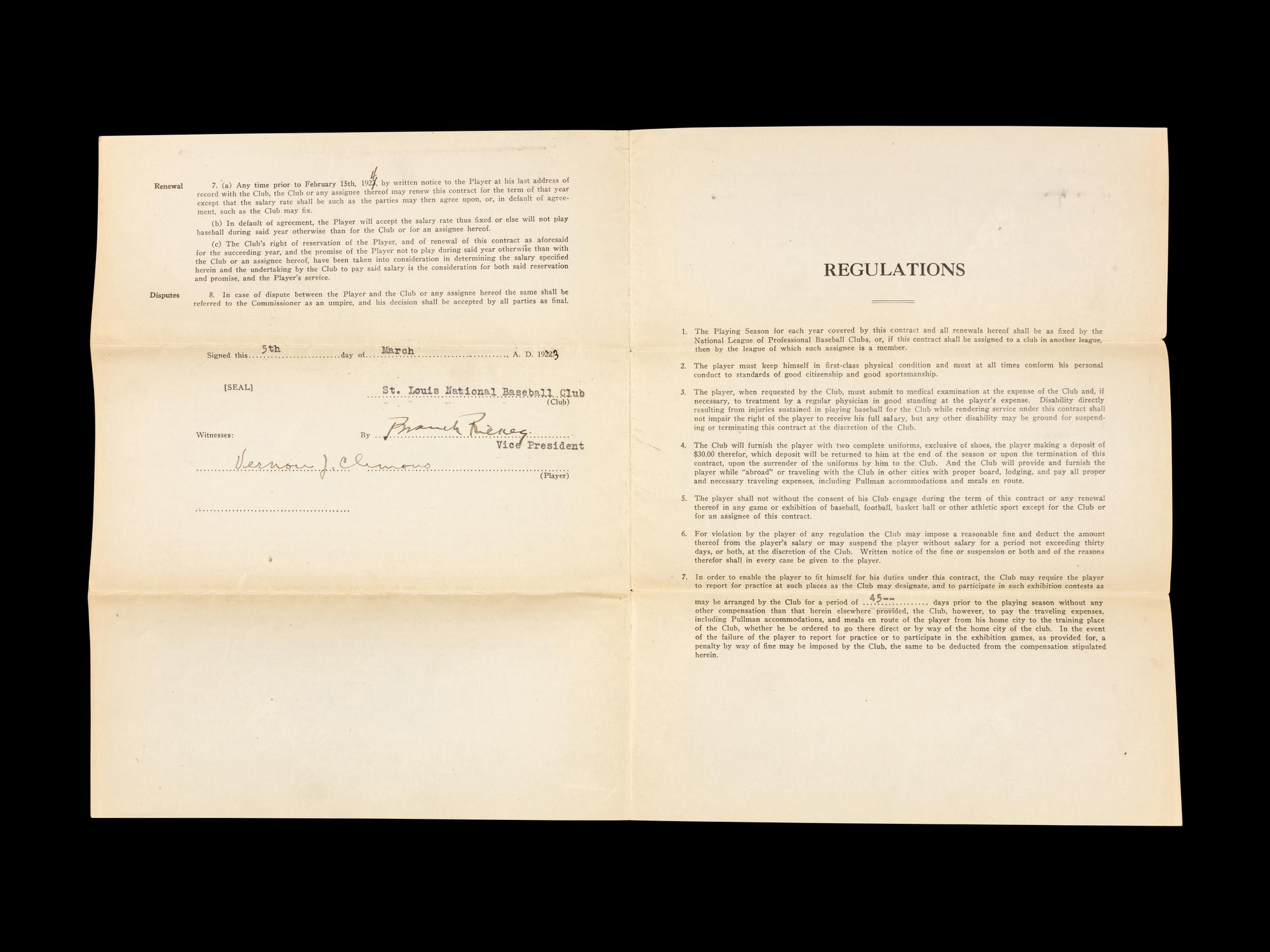 A Group of 15 1920s-30s St. Louis Cardinals Contract Agreements All Signed by Branch Rickey