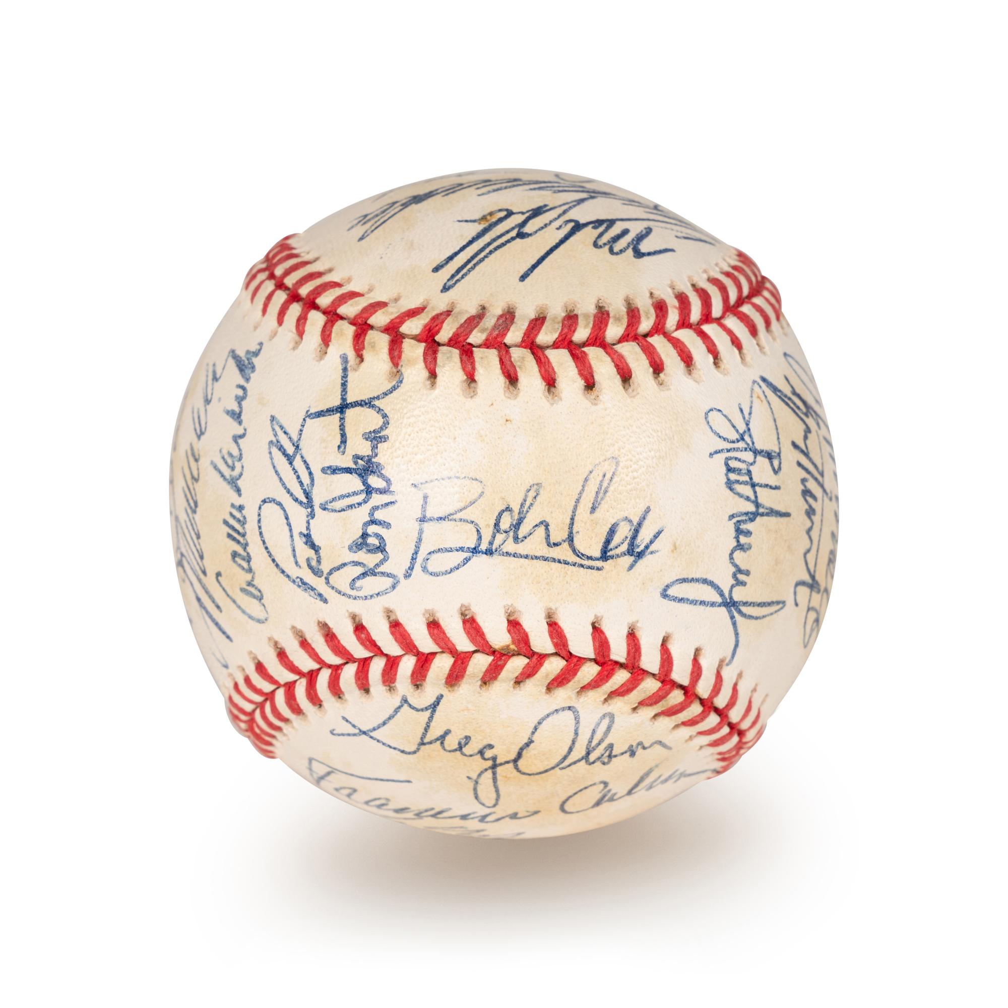 A 1992 Atlanta Braves National League Champion Team Signed Autograph Baseball With 29 Signatures (Beckett Authentication Services Letter BAS Certified),