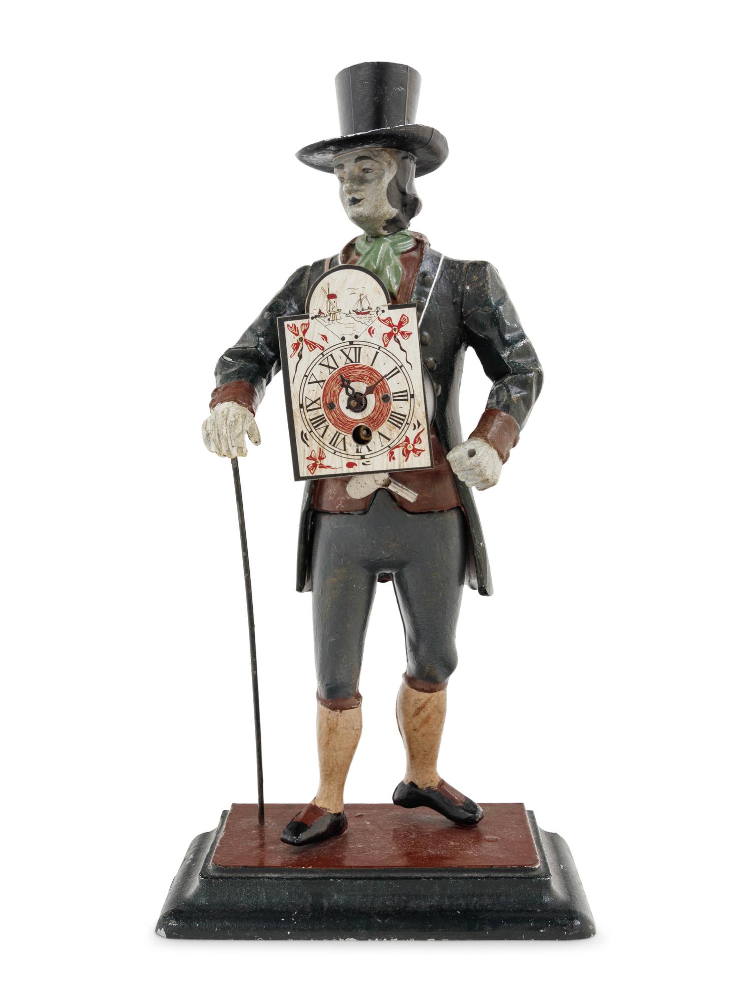 A German Painted Metal "Peddler" Clock