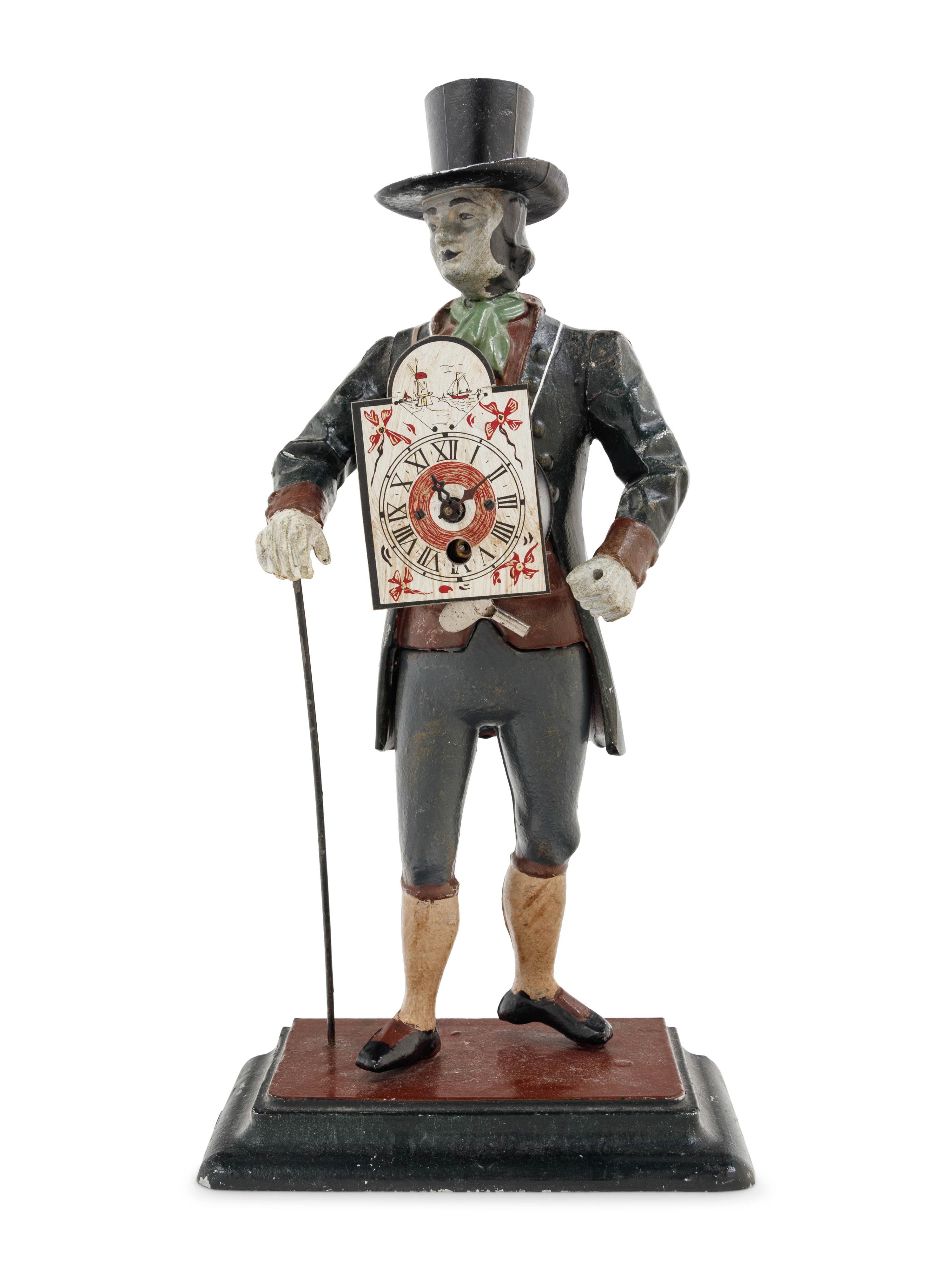 A German Painted Metal "Peddler" Clock