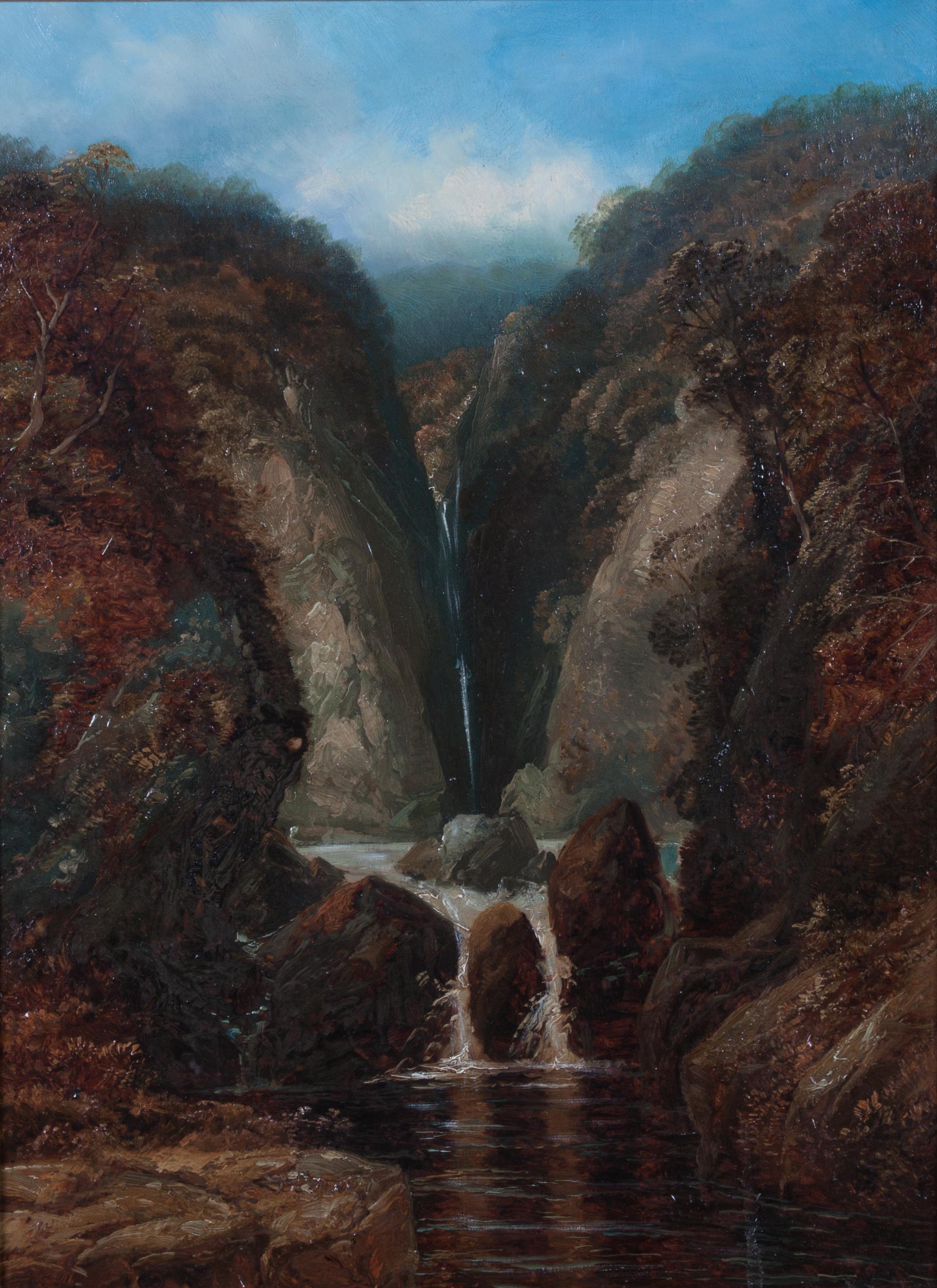 Clarence Roe, (English, 1850-1909), Landscape with Waterfall