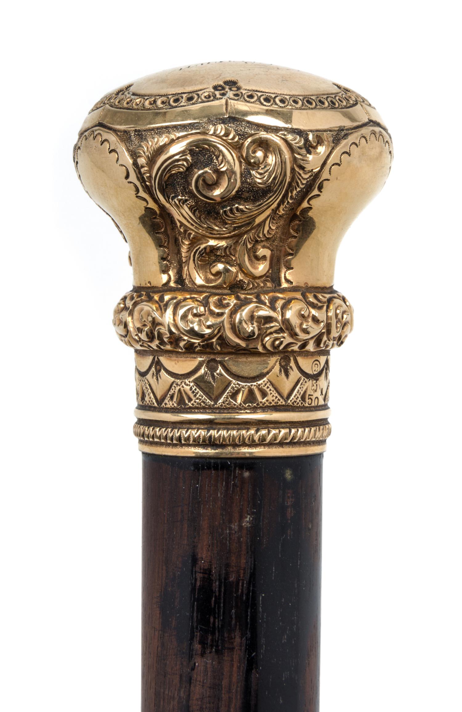 A Victorian Gold Filled Cane, Simons Brothers Length 36 1/2 inches. — LATE 19TH CENTURY
