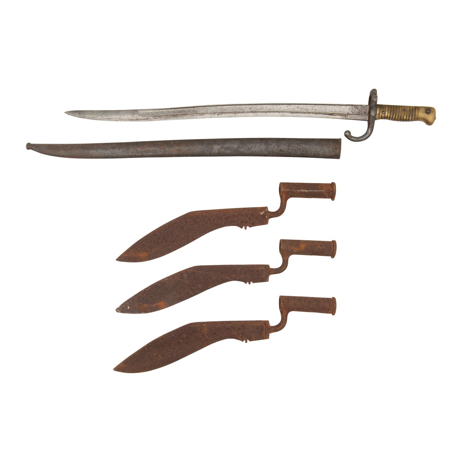 Lot of 4 Bayonets Including: French M1866 and Nepalese Kukri Pattern