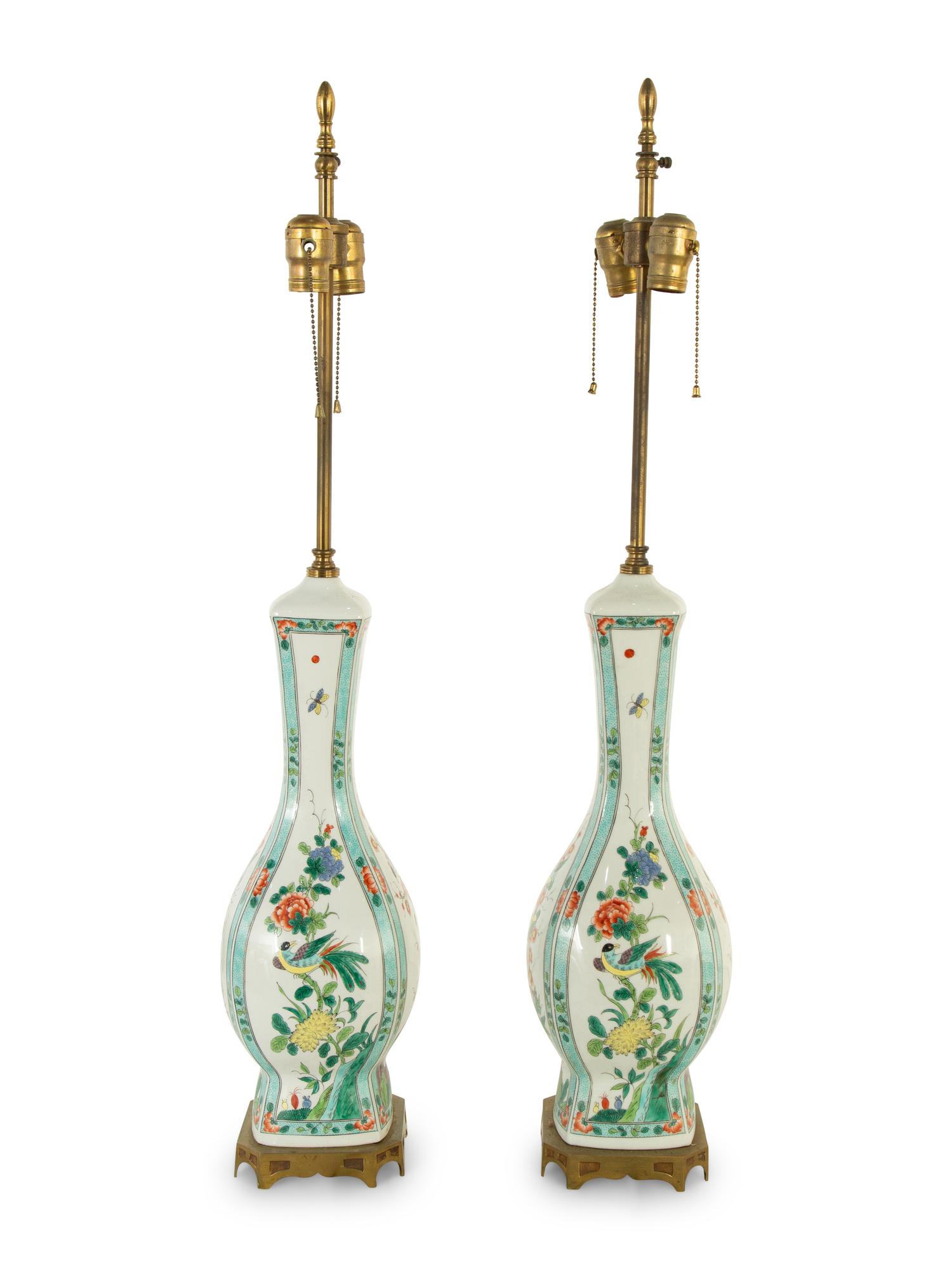 A Pair of Chinese Export Porcelain Vases Mounted as Lamps