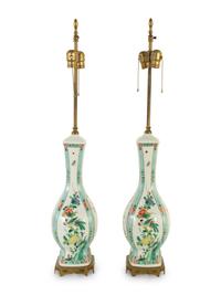 A Pair of Chinese Export Porcelain Vases Mounted as Lamps