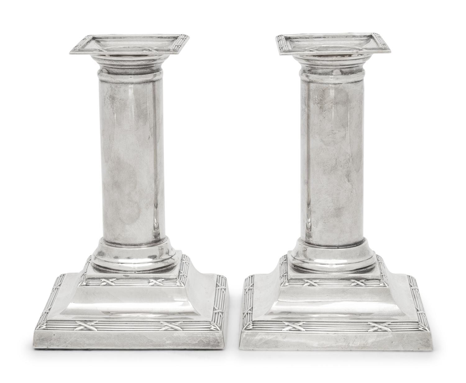A Pair of English Silver Small Candlesticks