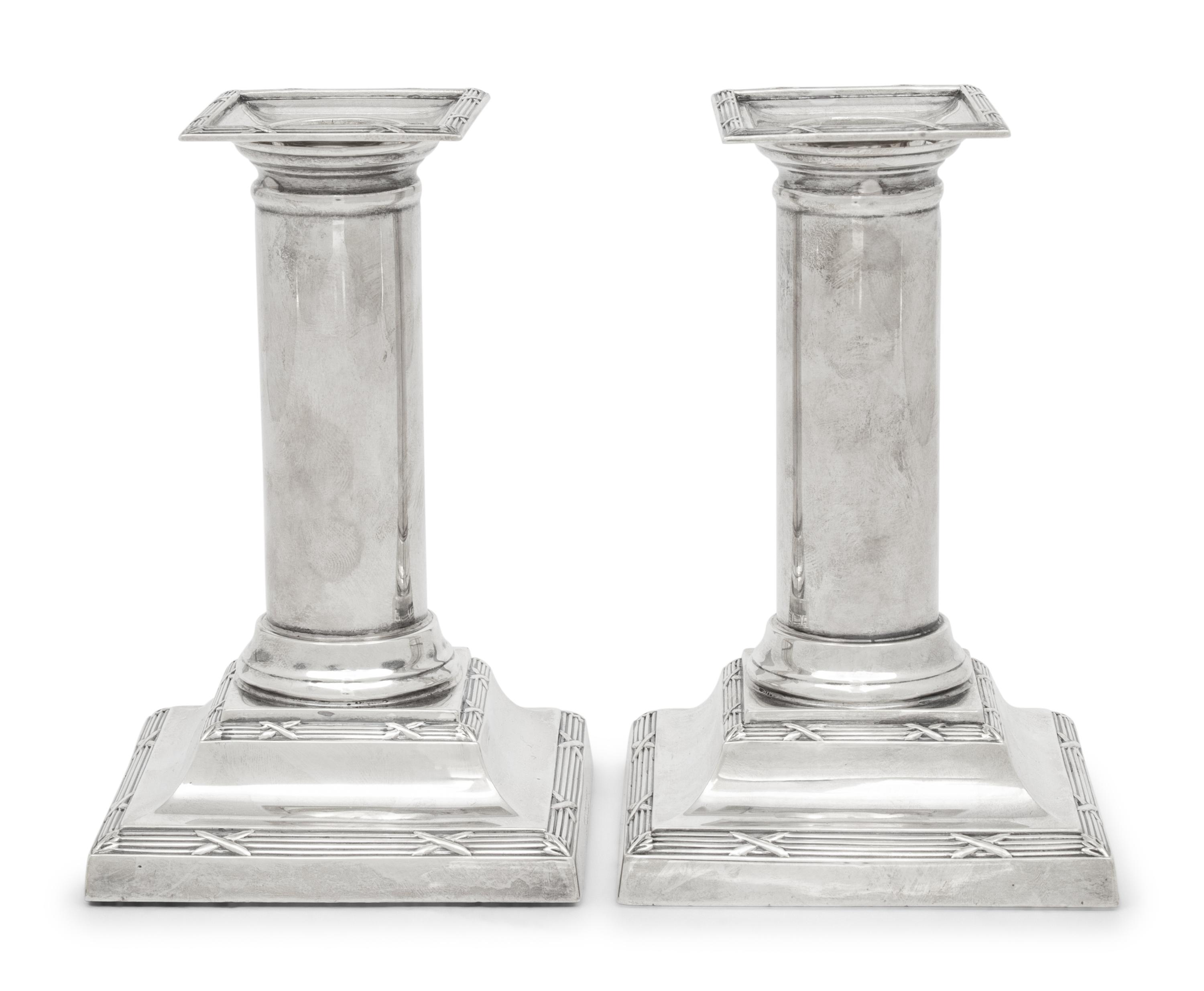 A Pair of English Silver Small Candlesticks