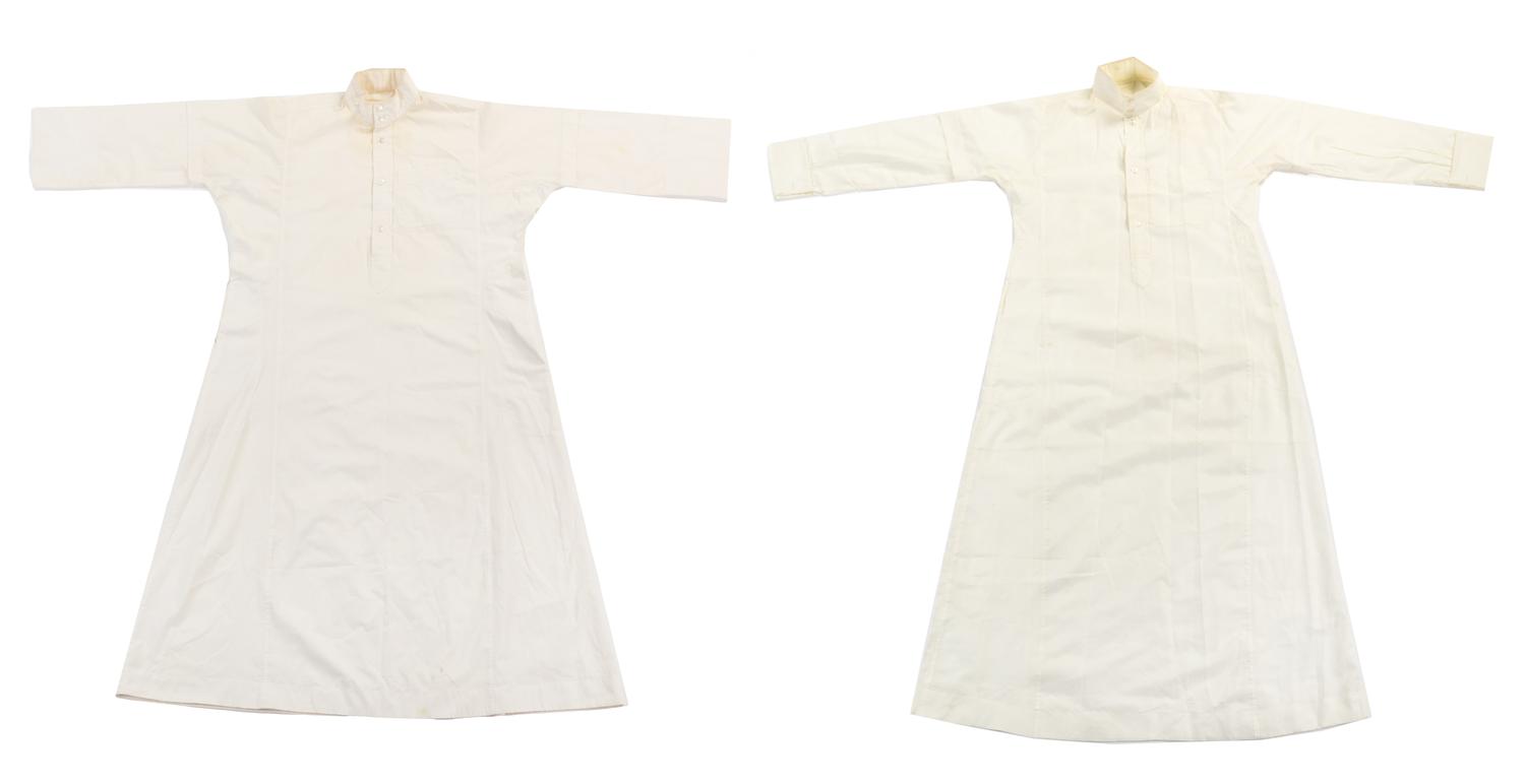 Three Middle Eastern Metallic Thread Embroidered Men's Abayehs Length of longest abayeh 58 inches. — 20TH CENTURY