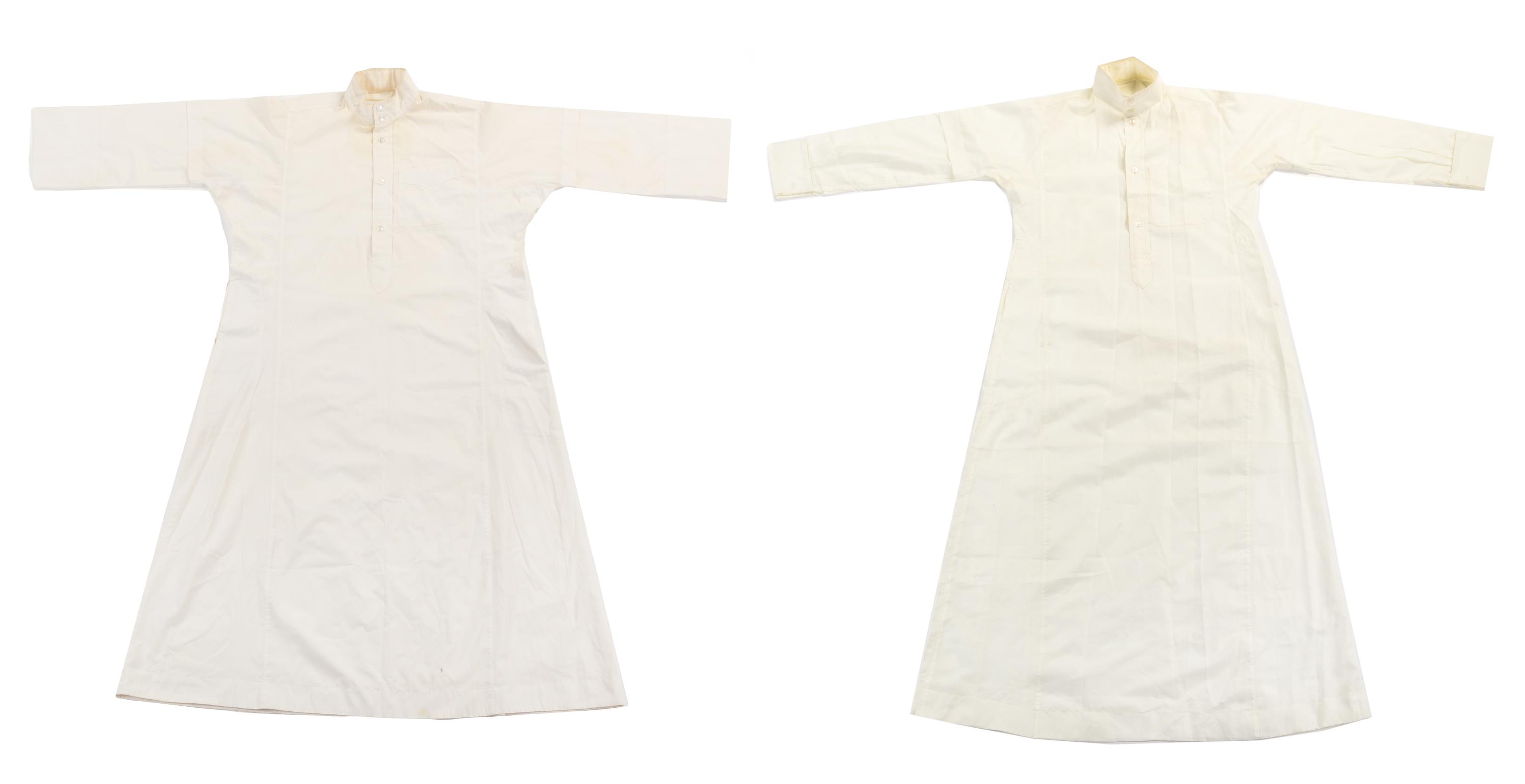 Three Middle Eastern Metallic Thread Embroidered Men's Abayehs Length of longest abayeh 58 inches. — 20TH CENTURY