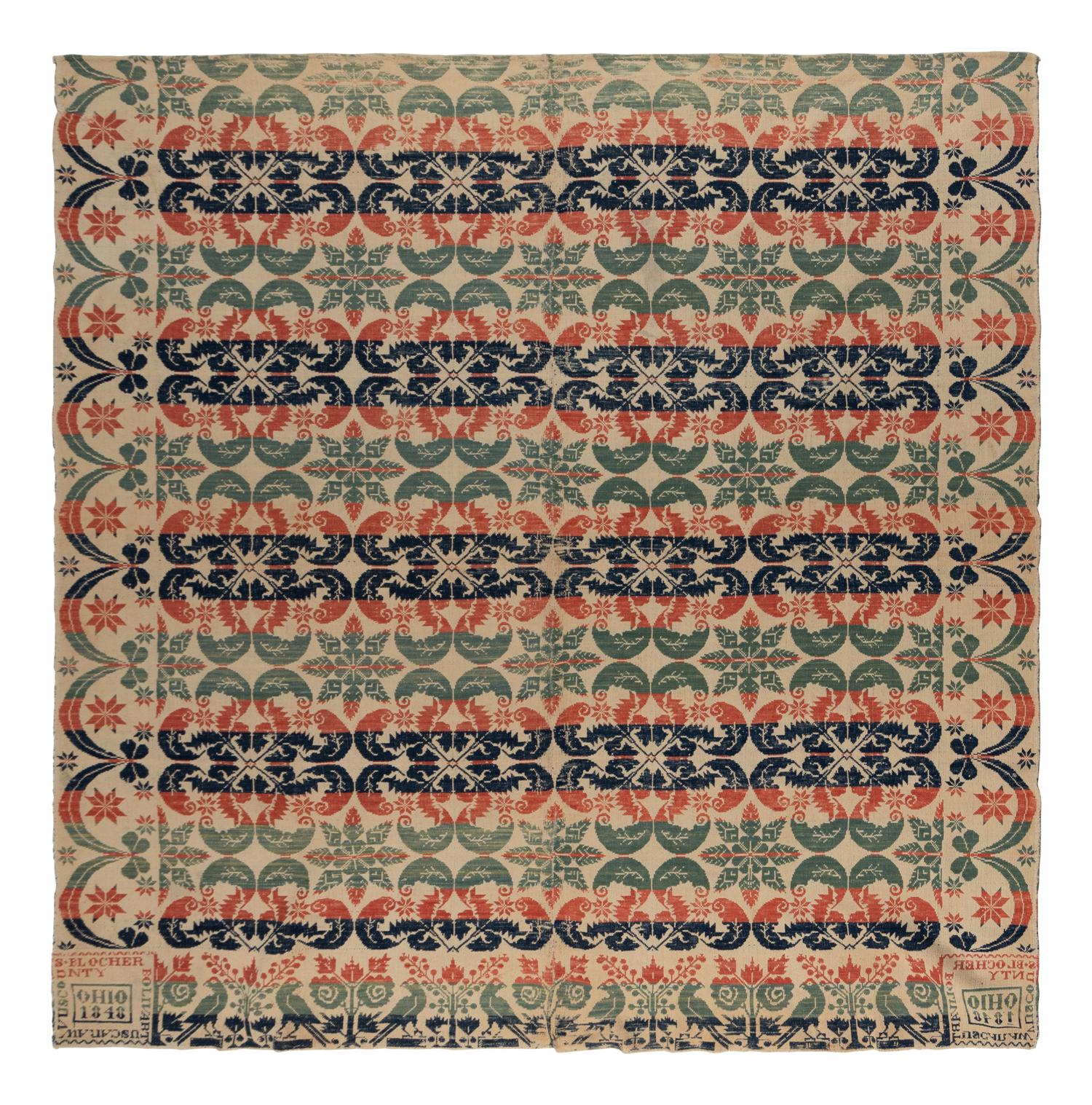 Two Cotton and Wool Jacquard Coverlets
