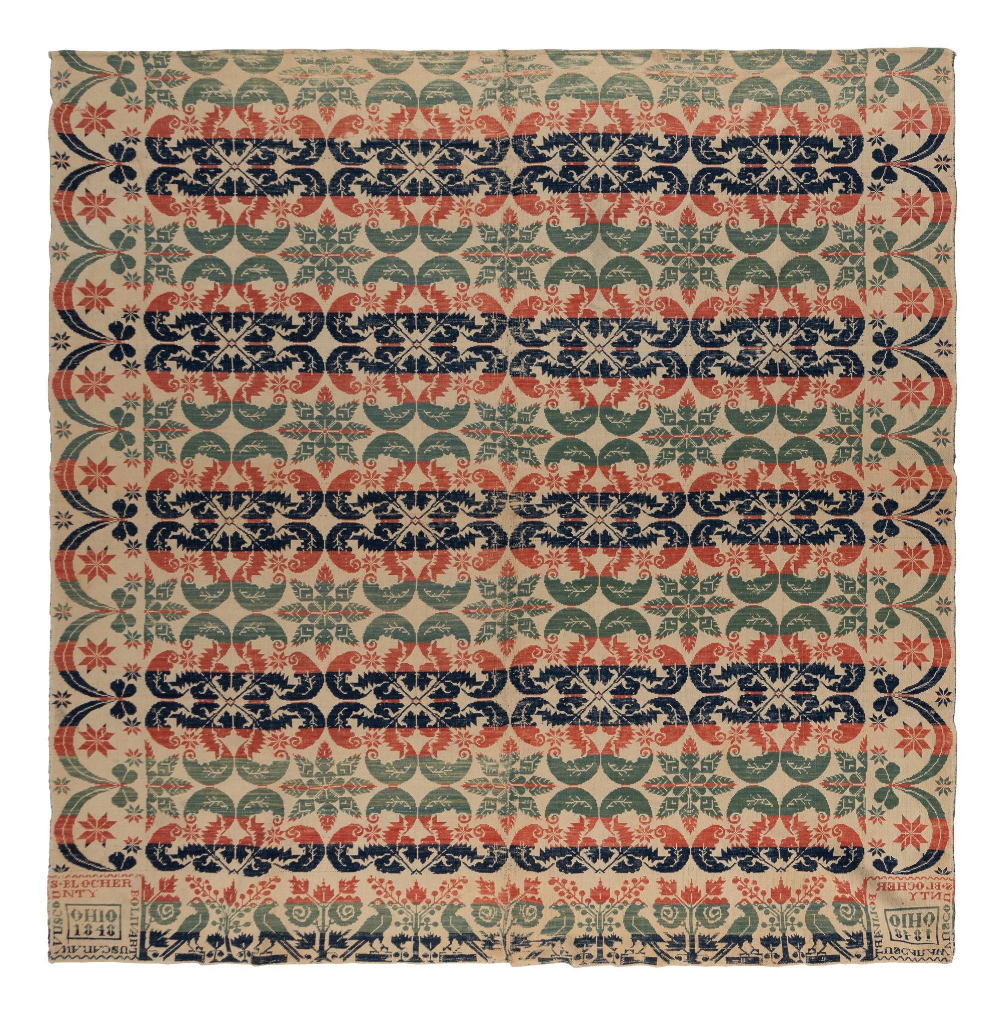 Two Cotton and Wool Jacquard Coverlets