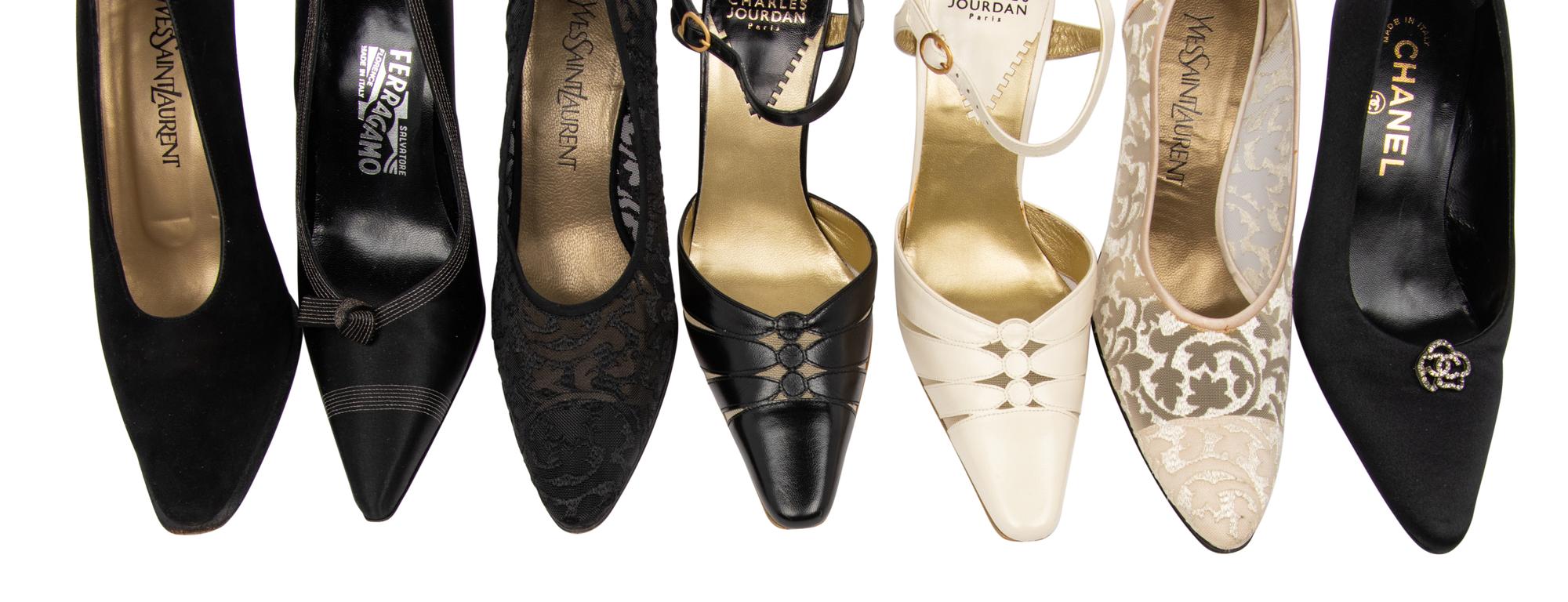Seven Pairs of Designer Shoes, One Chanel, One Ferragamo, Two Charles Jourdan, Three YSL