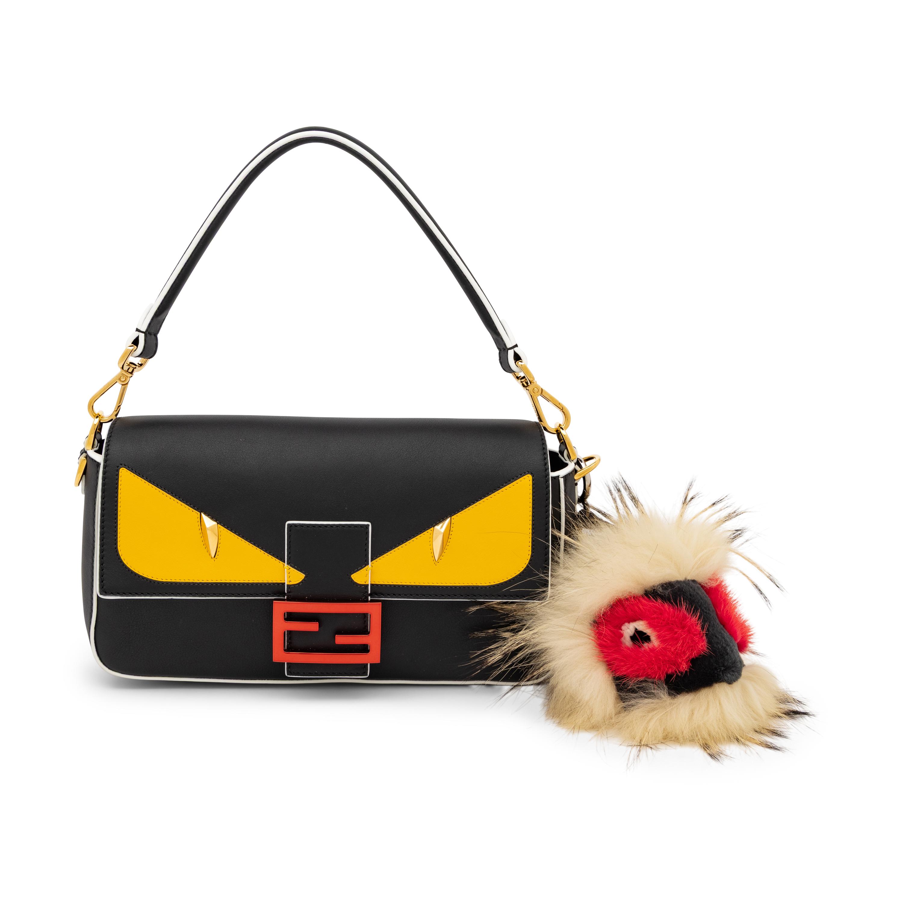 Fendi, Leather Monster Baguette & Fur Charm