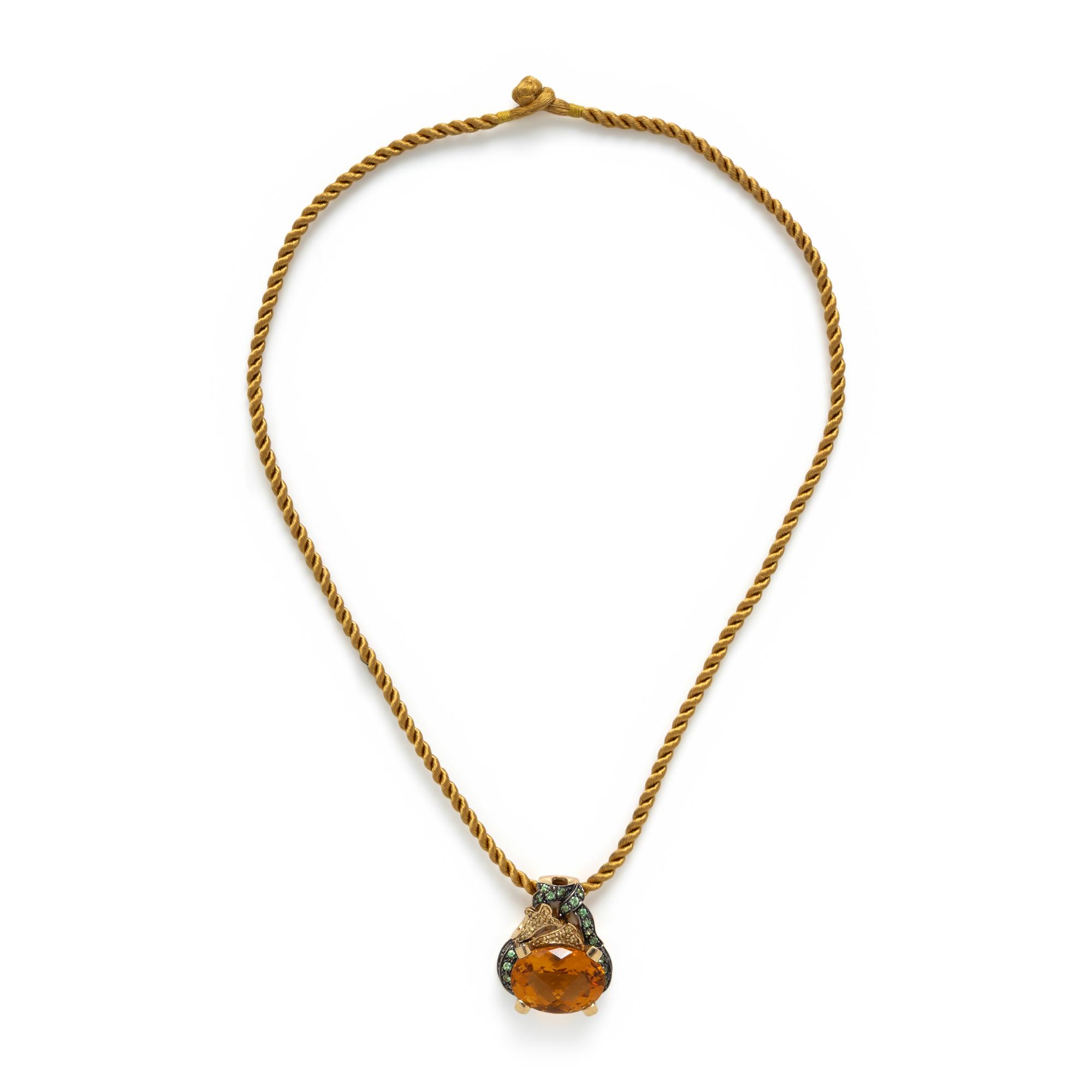 Multigem, Yellow Gold, and Blackened Gold Ring and Pendant Necklace
