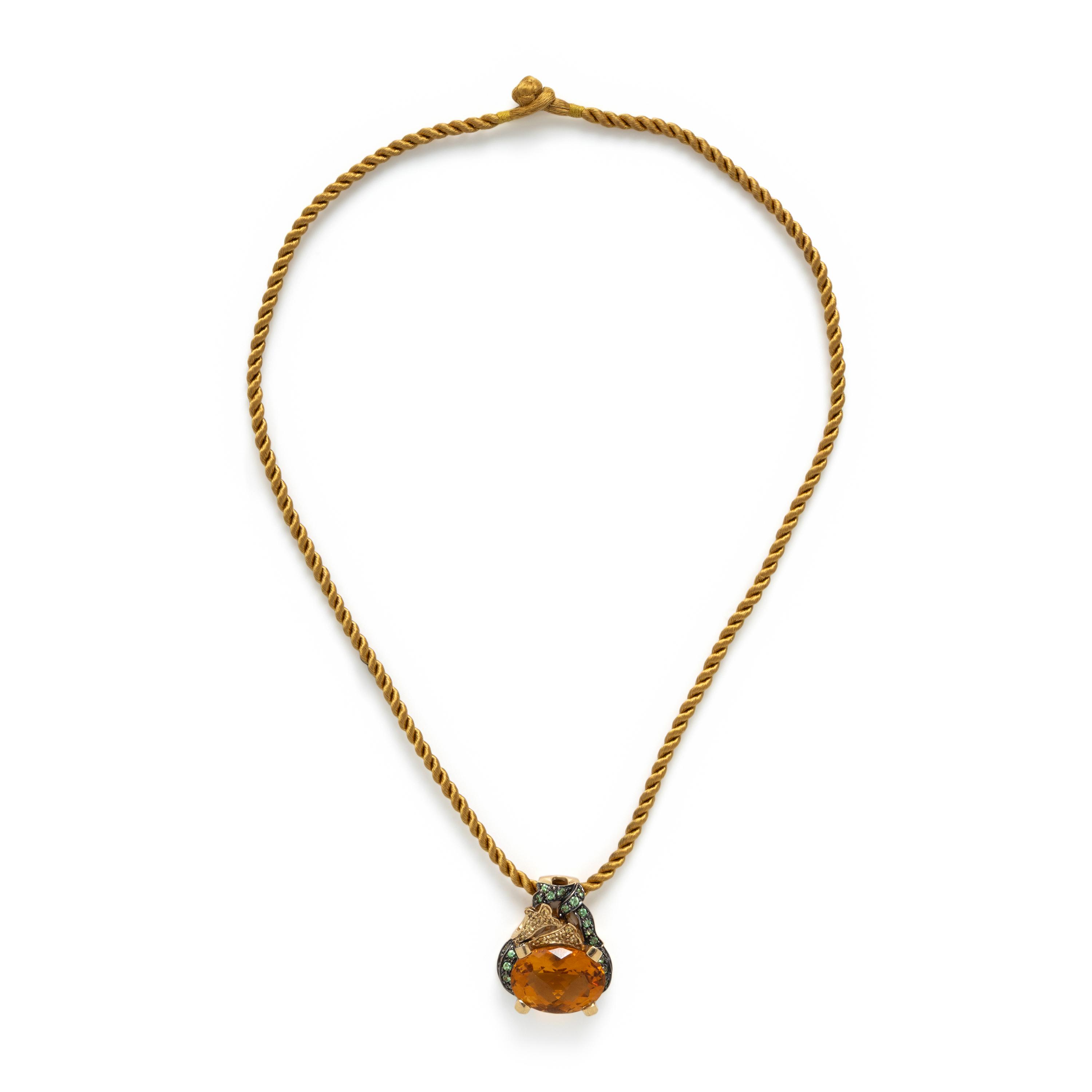 Multigem, Yellow Gold, and Blackened Gold Ring and Pendant Necklace